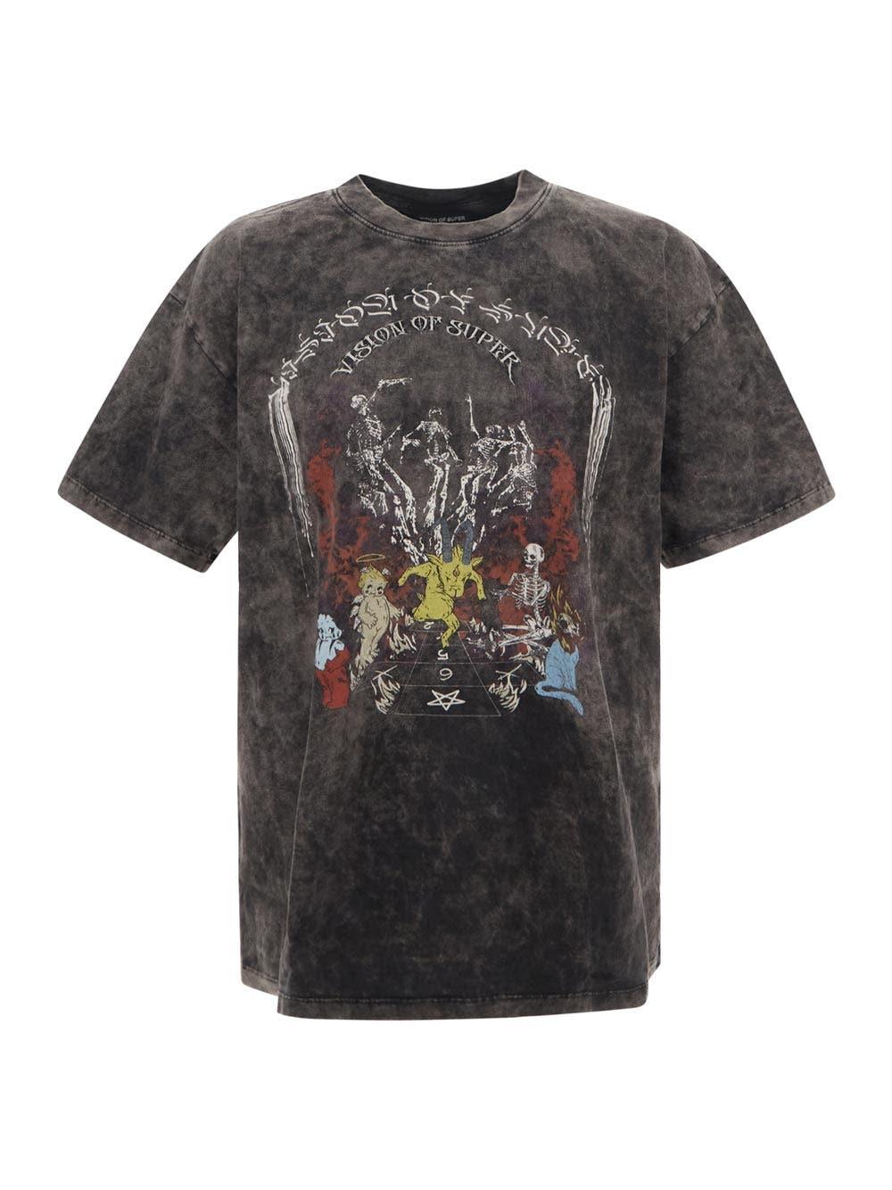 Vision of Super Grey Washed-out Graphic Print T-shirt