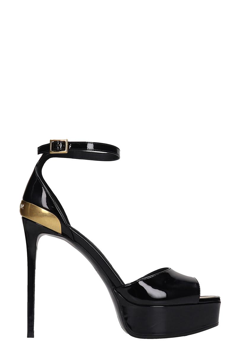 BALMAIN PIPPA SANDALS IN BLACK PATENT LEATHER,11206029