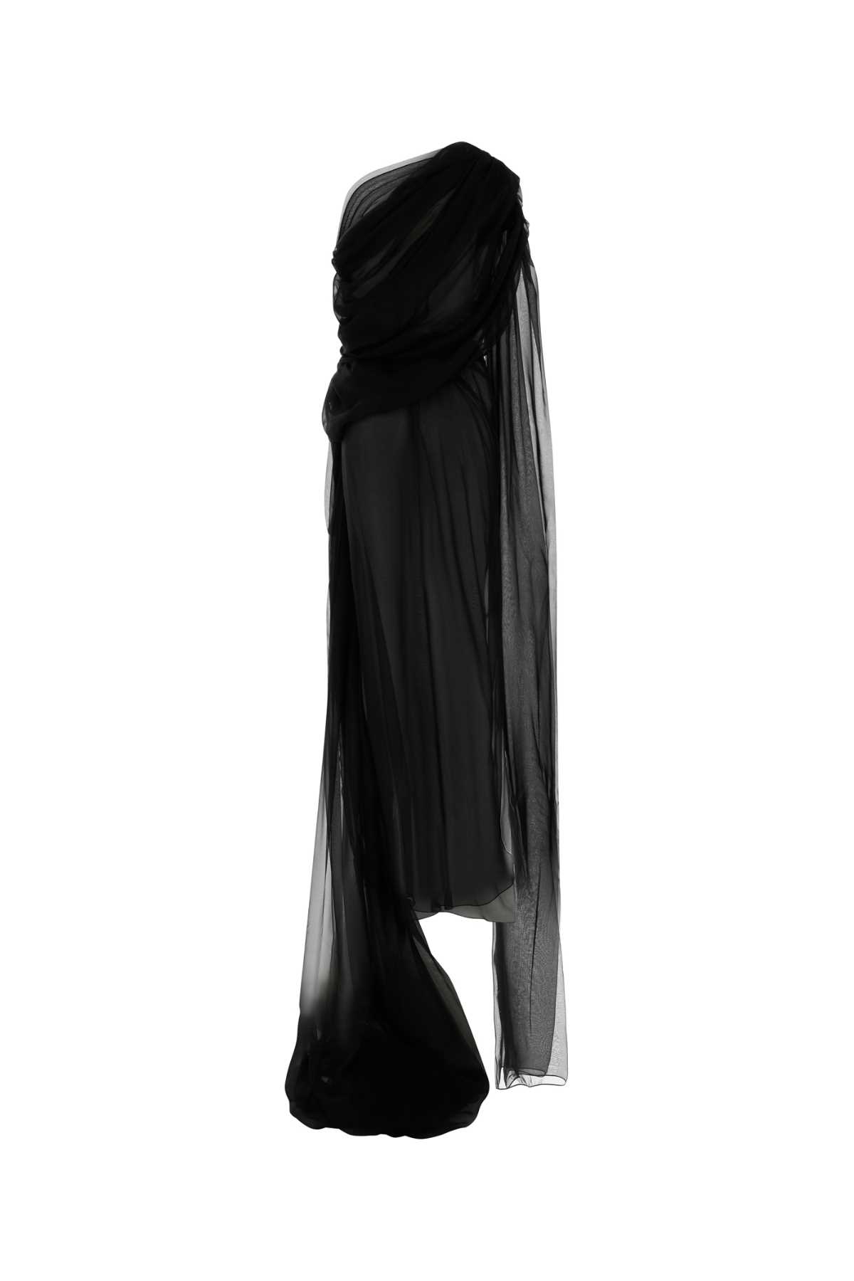 Saint Laurent Black Muslin Long Dress In Noir