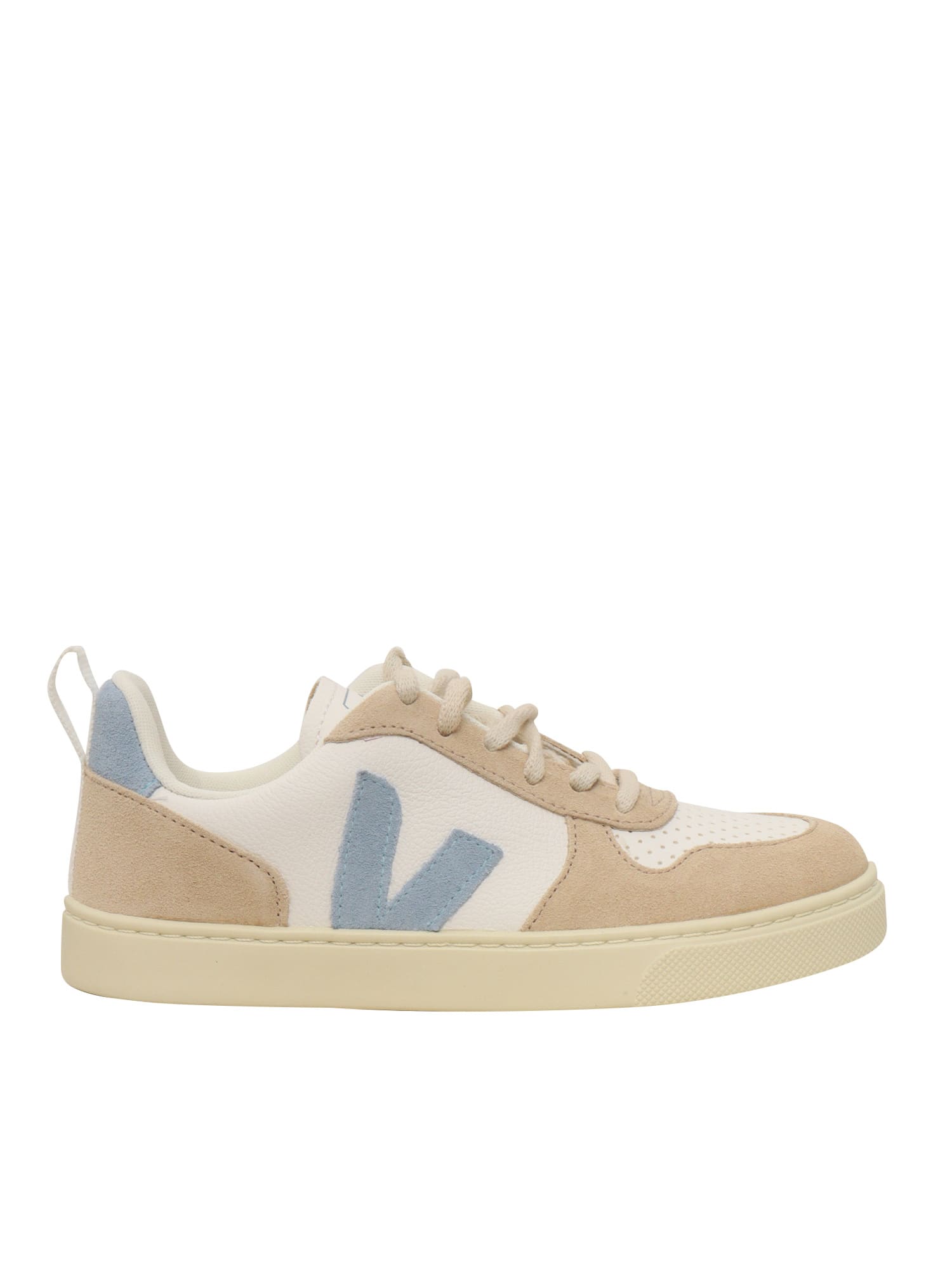 Shop Veja Small V-10 Laces Chromefree Leather Extra-white_steel_almond Sneakers