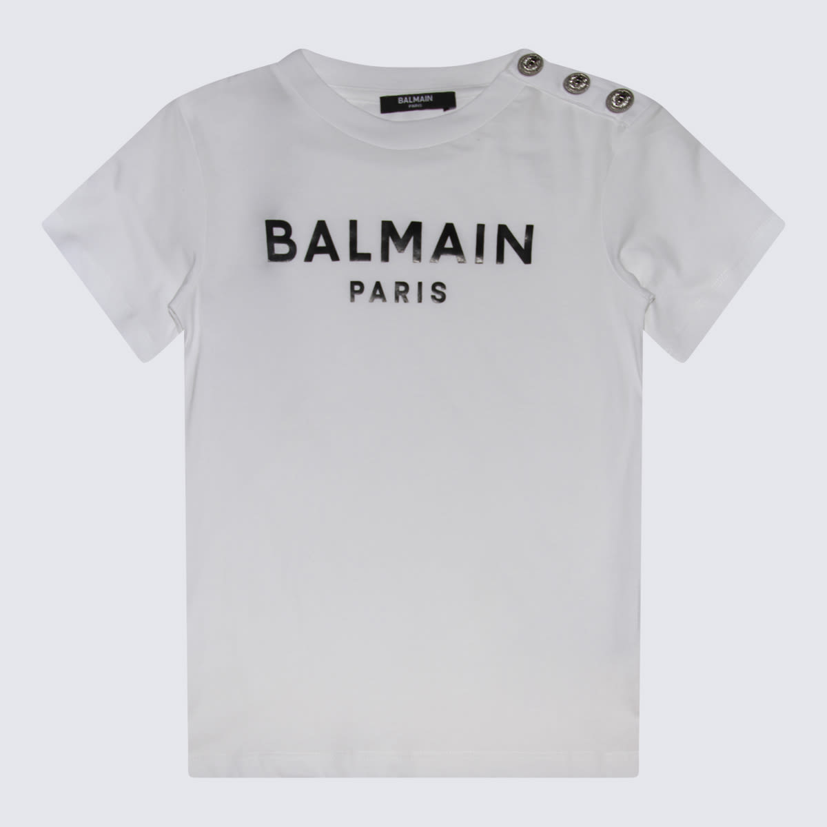 Balmain Kids' White And Black Cotton T-shirt