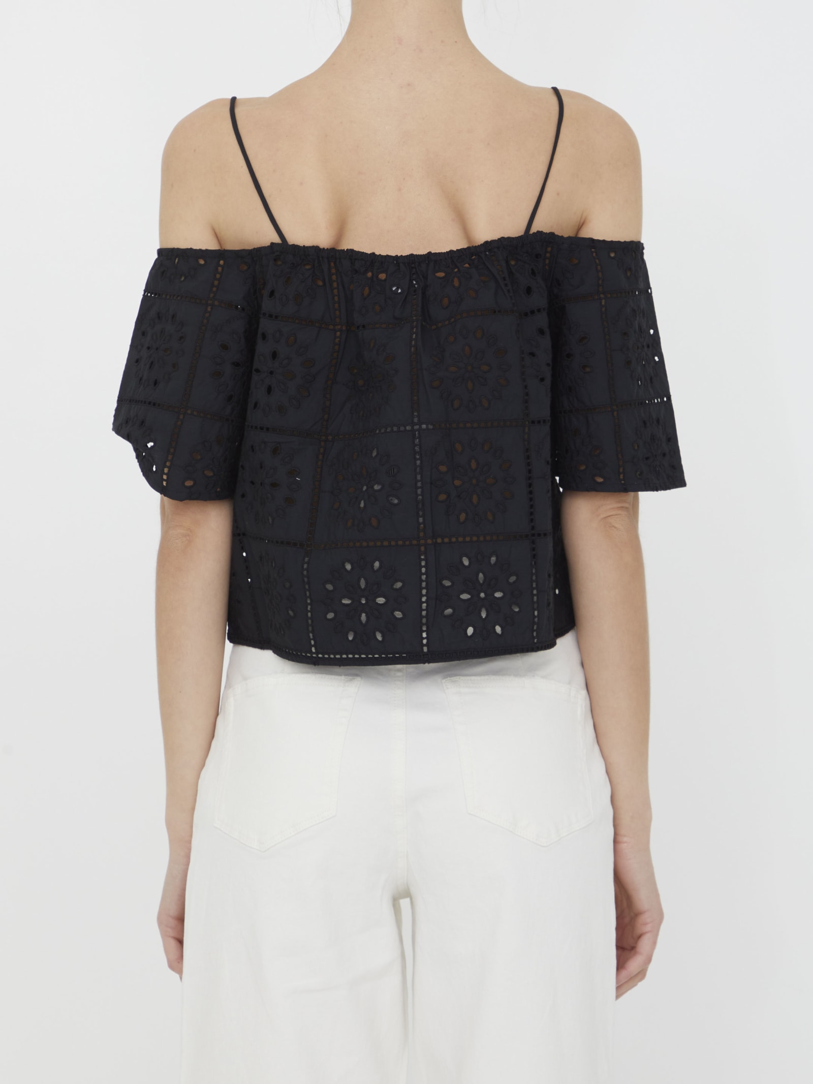 Shop Ganni Broderie Anglaise Top In Black