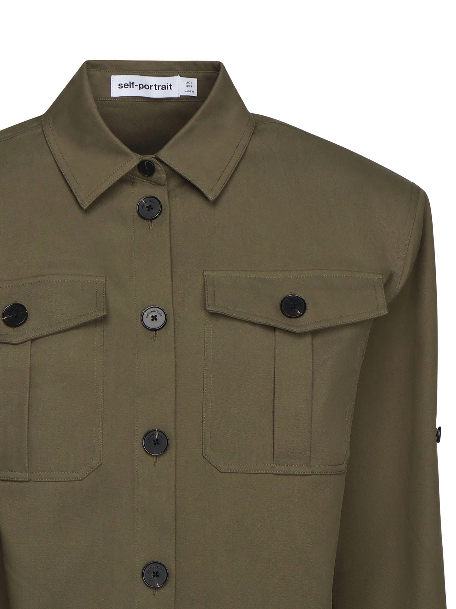 Self-portrait Cotton Gabardine Shirt In Green