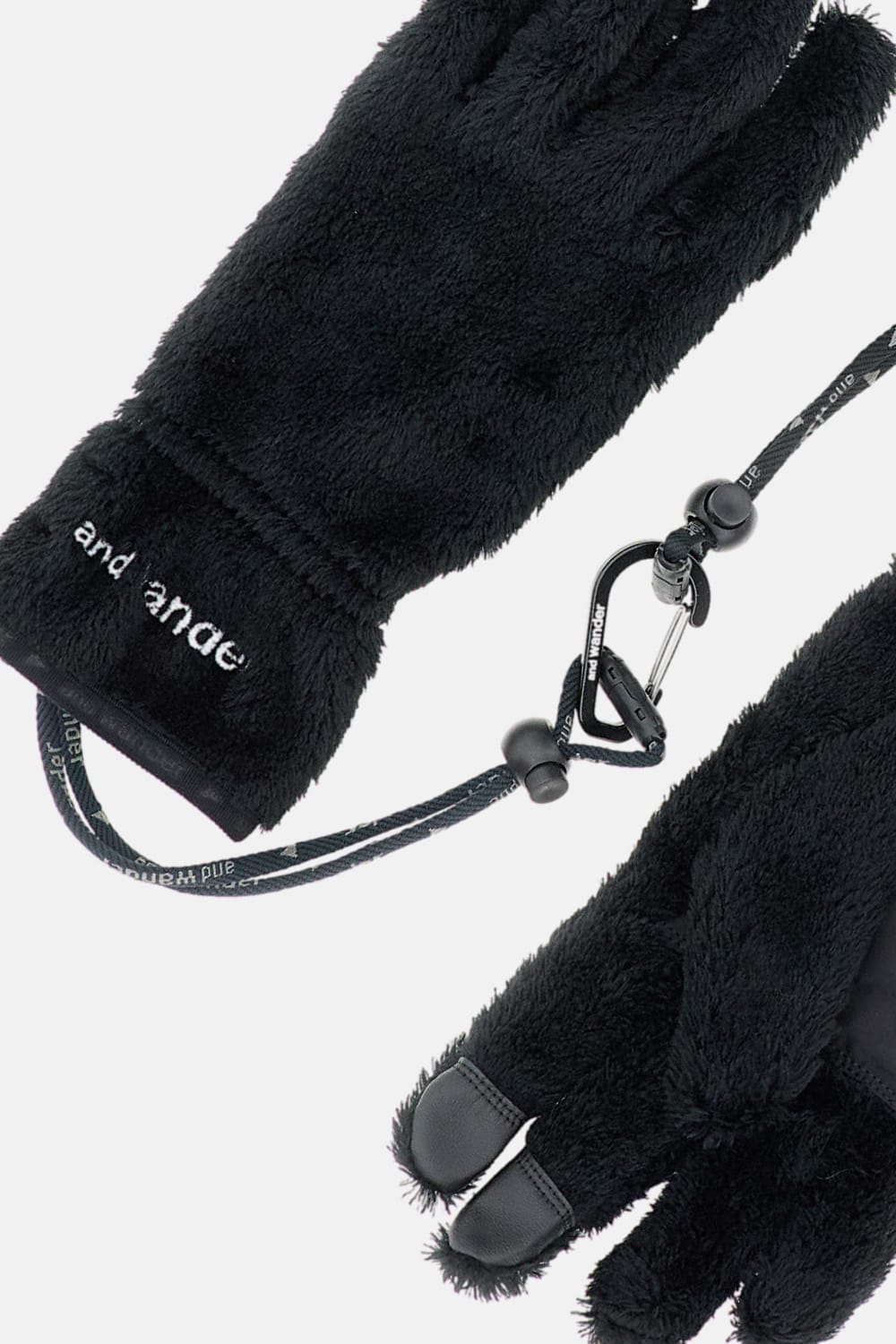 And Wander Embroidered Logo Fleece Gloves In Black