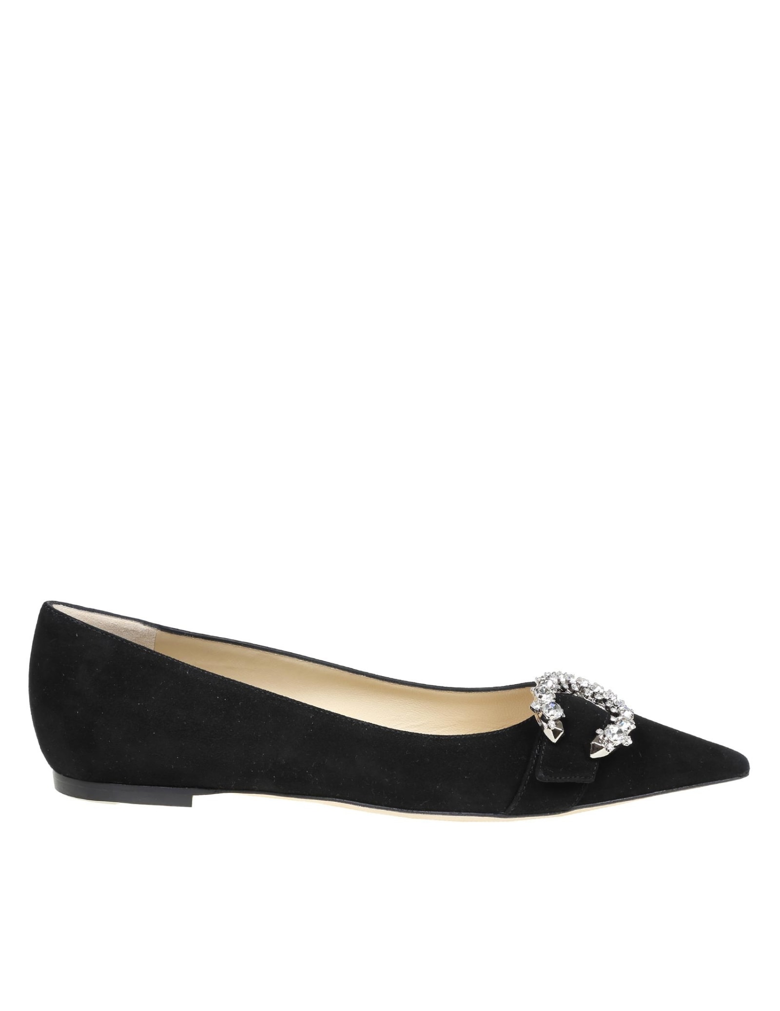 Buy Jimmy Choo Saresa Flat In Black Suede online, shop Jimmy Choo shoes with free shipping
