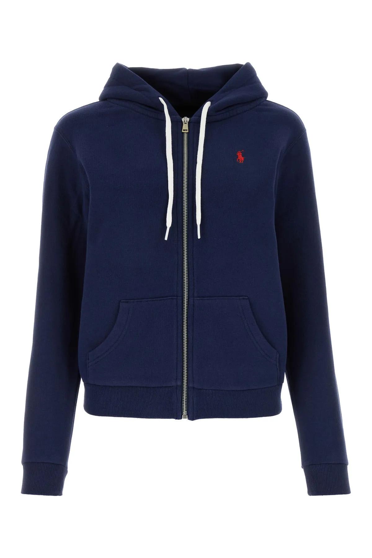 Shop Polo Ralph Lauren Navy Blue Cotton Blend Sweatshirt