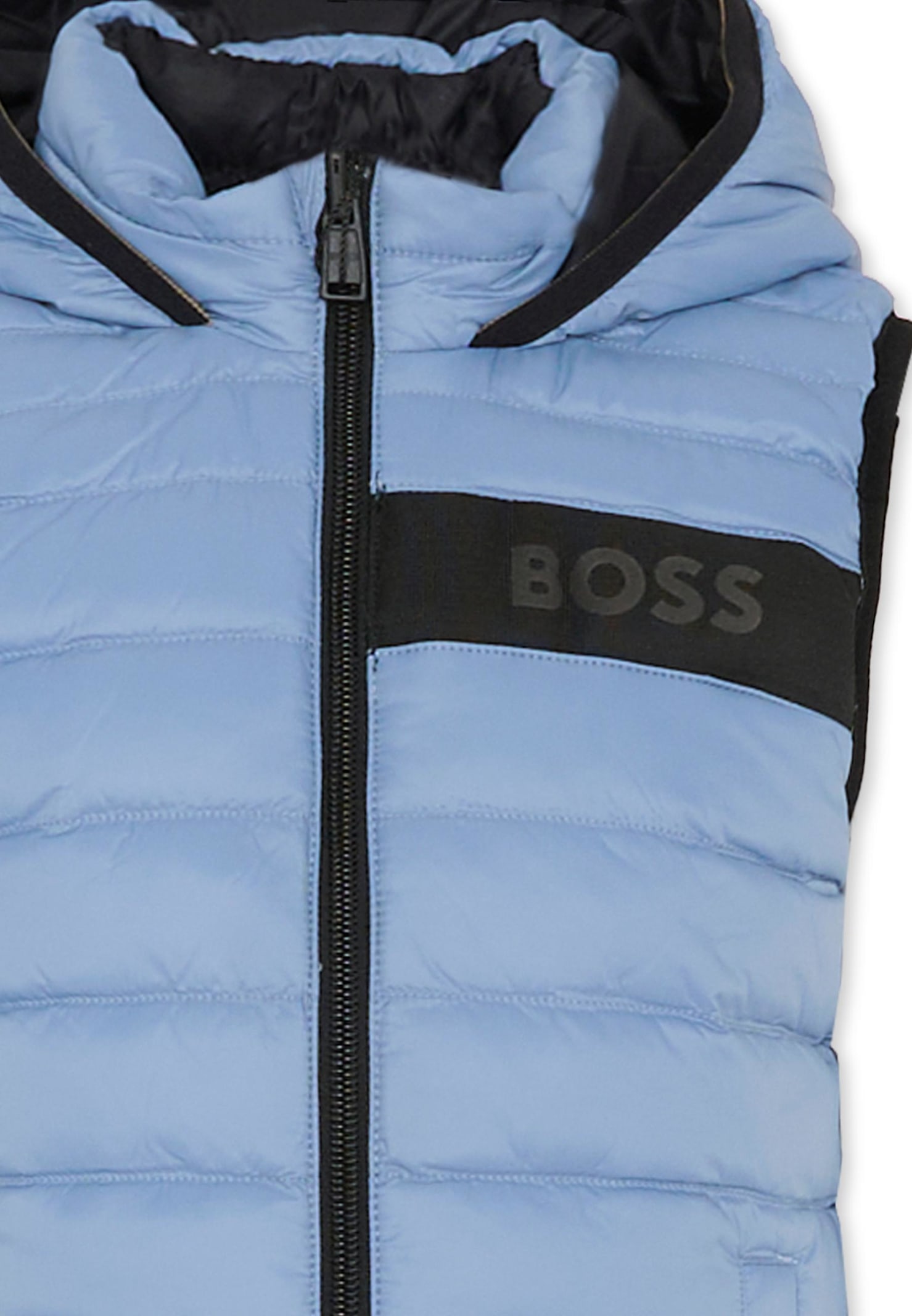 Hugo Boss Light Bluelue Reversible Vest For Boy With Logo In Blue