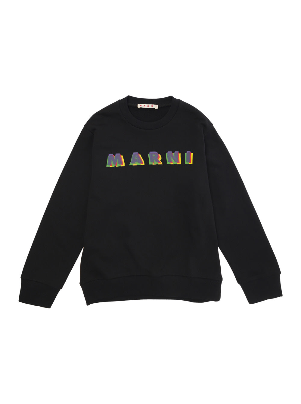 Shop Marni Black Crewneck Sweatshirt With Logo Lettering Print In Cotton Boy