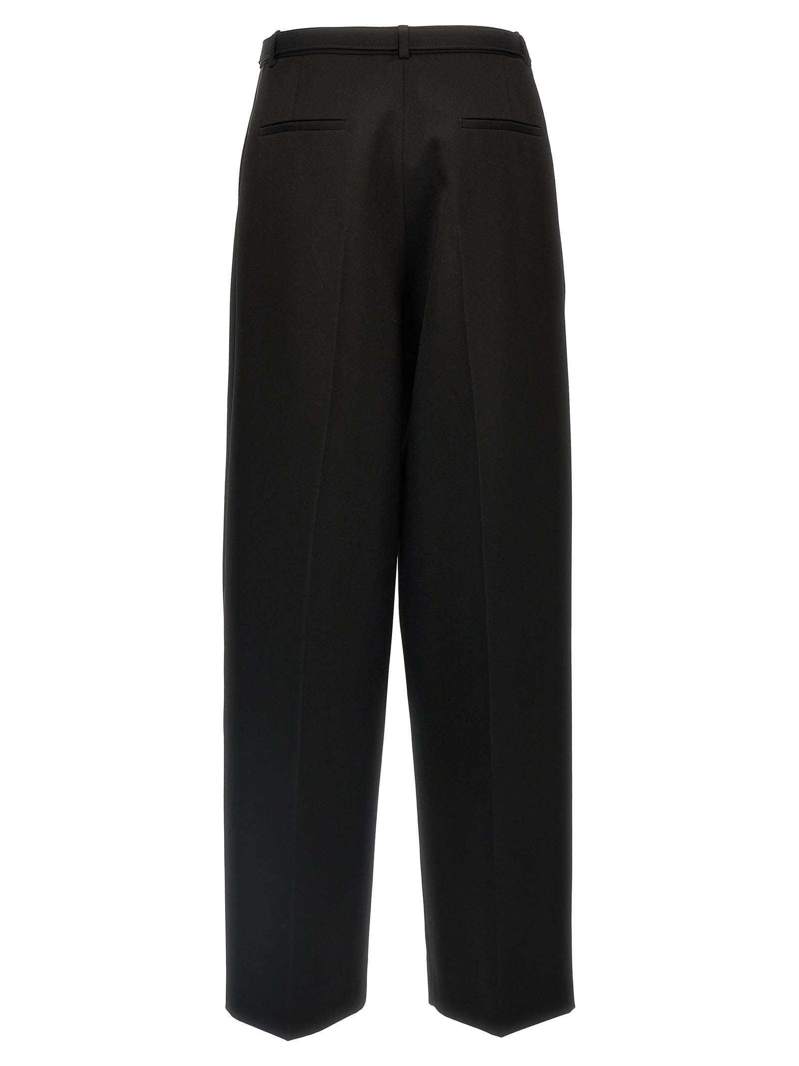 Jil Sander Belted Wool Wide-leg Trousers In Black
