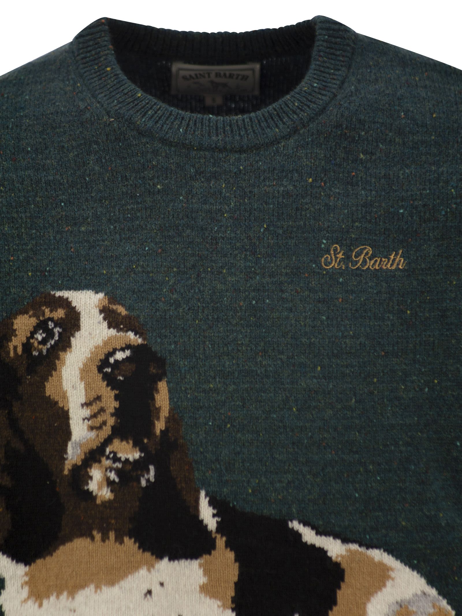 Mc2 Saint Barth Green Wool Sweater With Basset Hound Print In Green