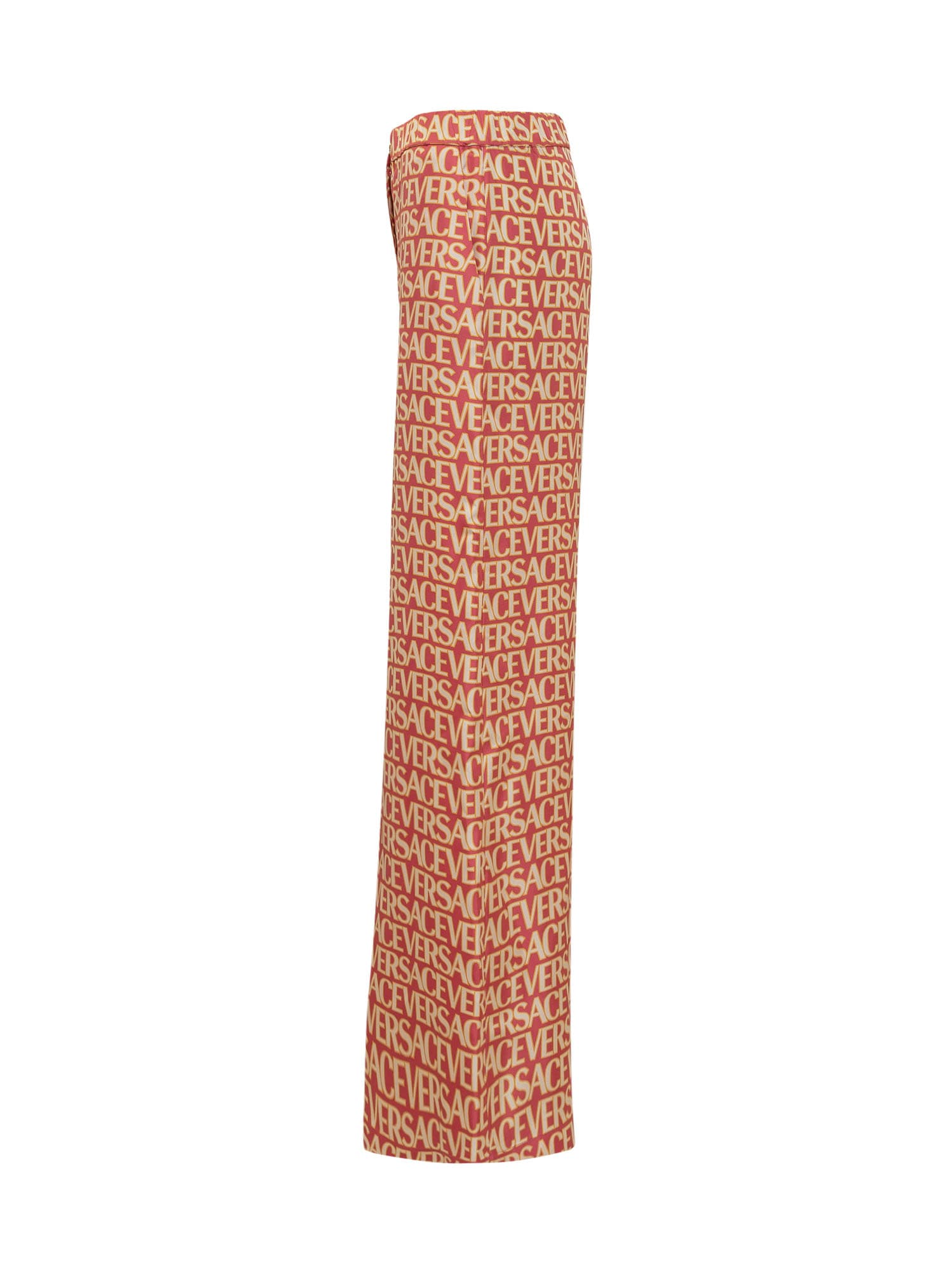 Shop Versace Allover Silk Trousers In Fuxia-avorio