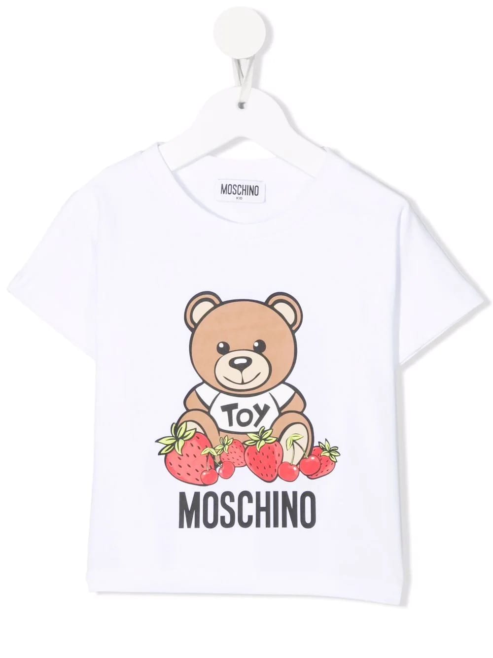 Moschino Kids White T-shirt With Strawberry Teddy Bear Print In 