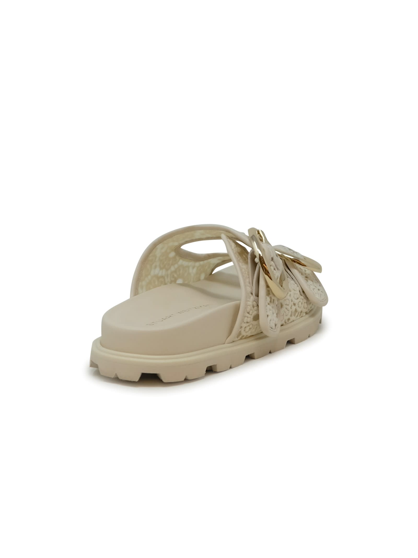 Stuart Weitzman Sk758 Ivory Lace Benni Sport Slide Sandals In Neutral