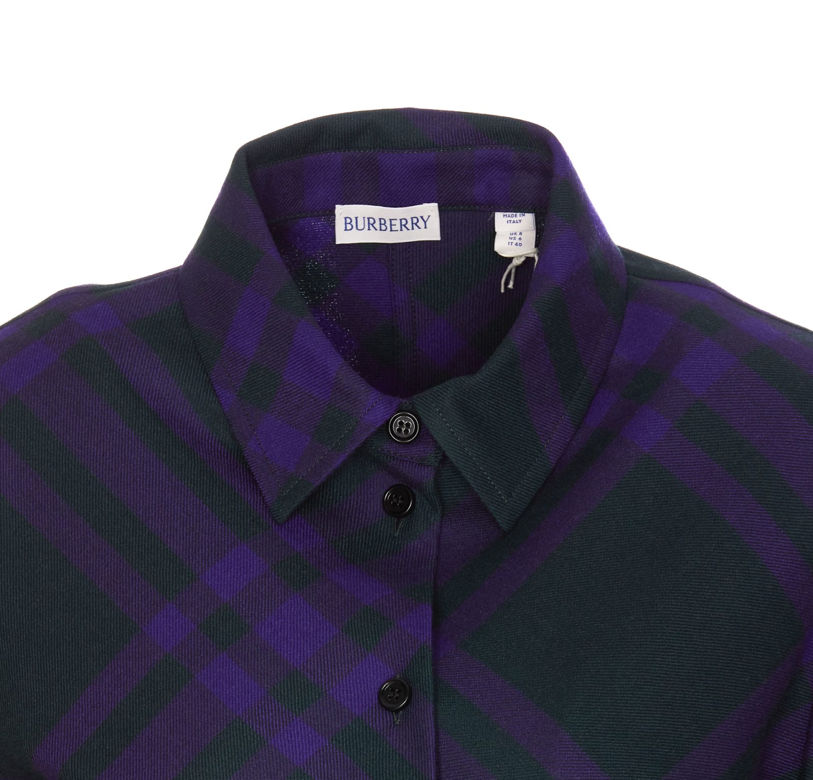 Burberry Long Sleeved Checked Shirt Dress In Purple