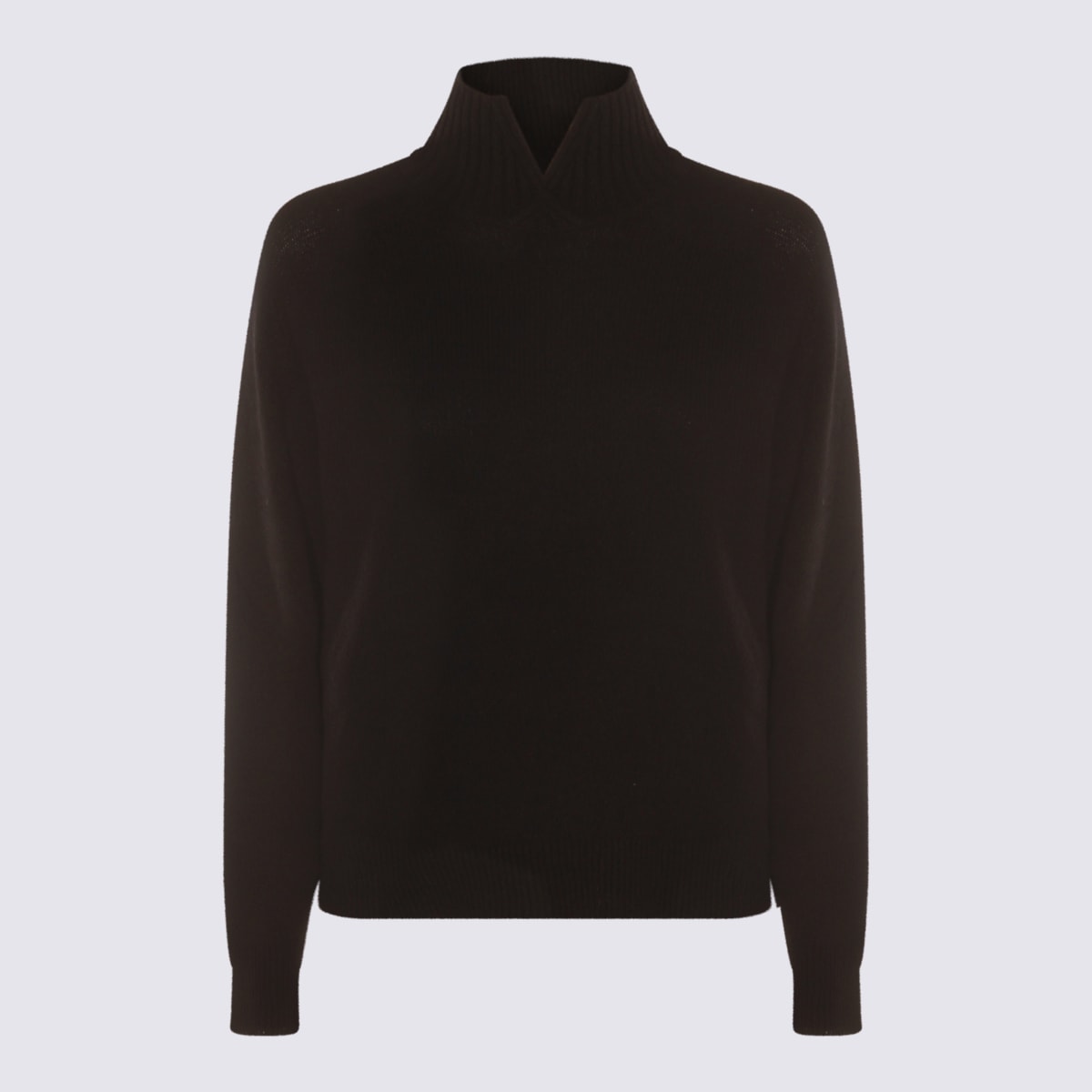 Malo Long Sleeve Knitwear Ribbed Collar In Brown