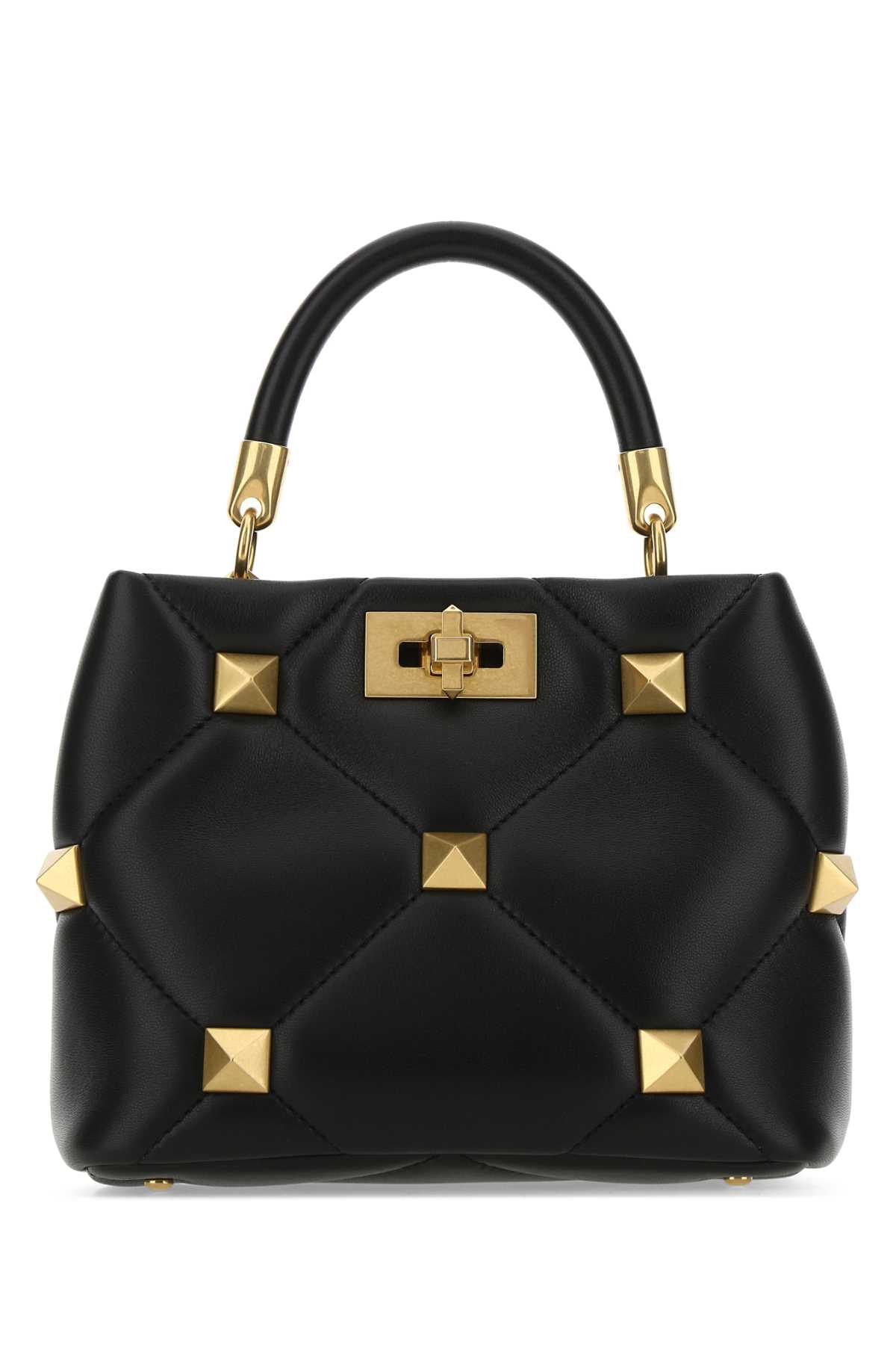 Shop Valentino Black Nappa Leather Small Roman Stud Handbag In Nero