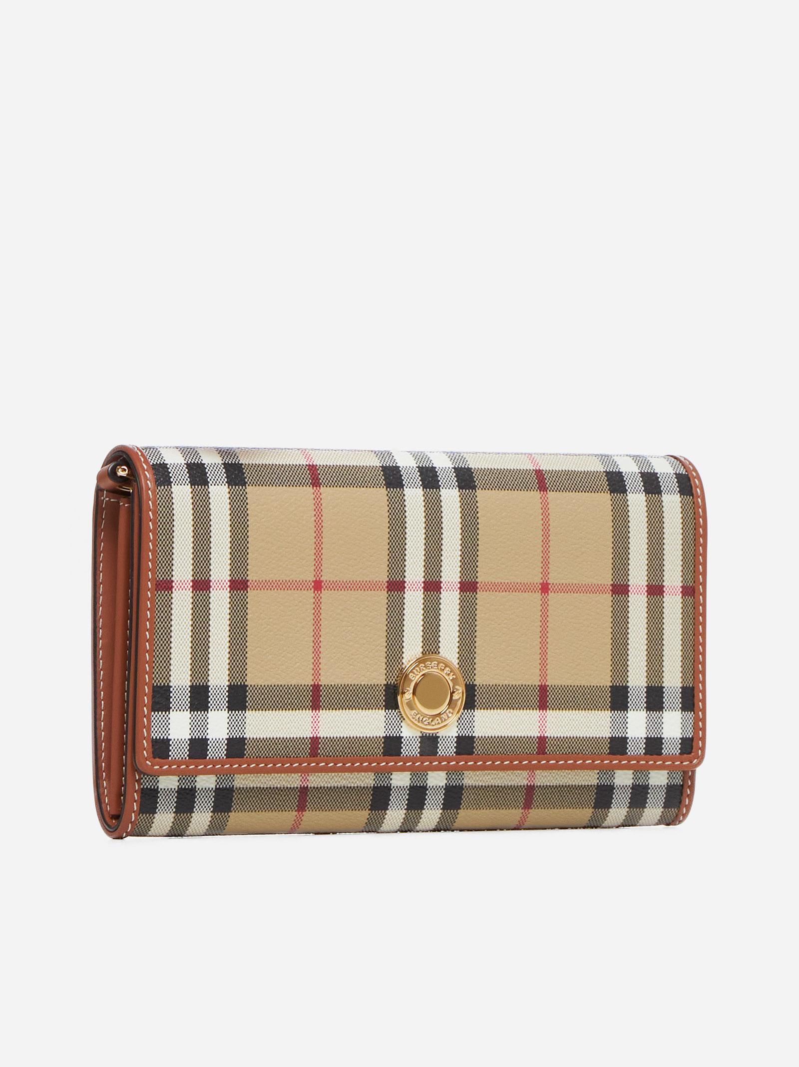 Shop Burberry Hannah Check Canvas Wallet On Chain Bag In Beige