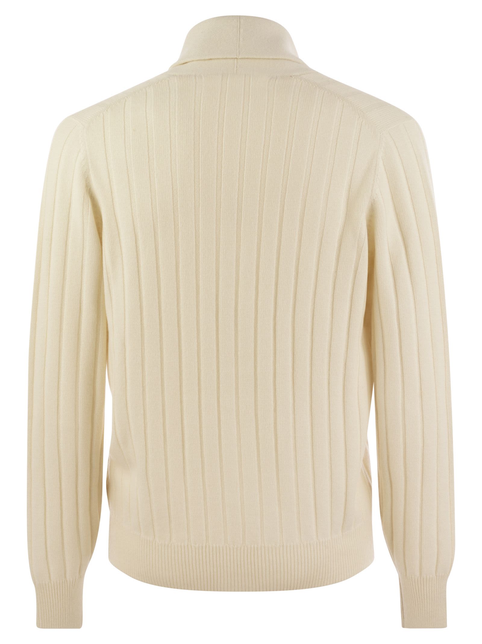 Shop Brunello Cucinelli Ribbed Cashmere Cardigan In Ecru