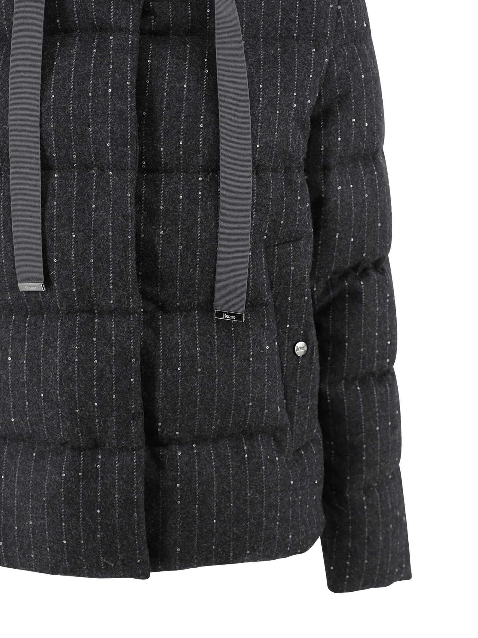 Shop Herno Sequinned-pinstripe Puffer Jacket In Grey