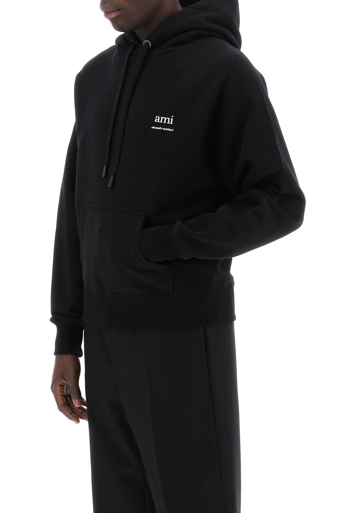 Shop Ami Alexandre Mattiussi Organic Cotton Hoodie With Hood In Noir (grey)