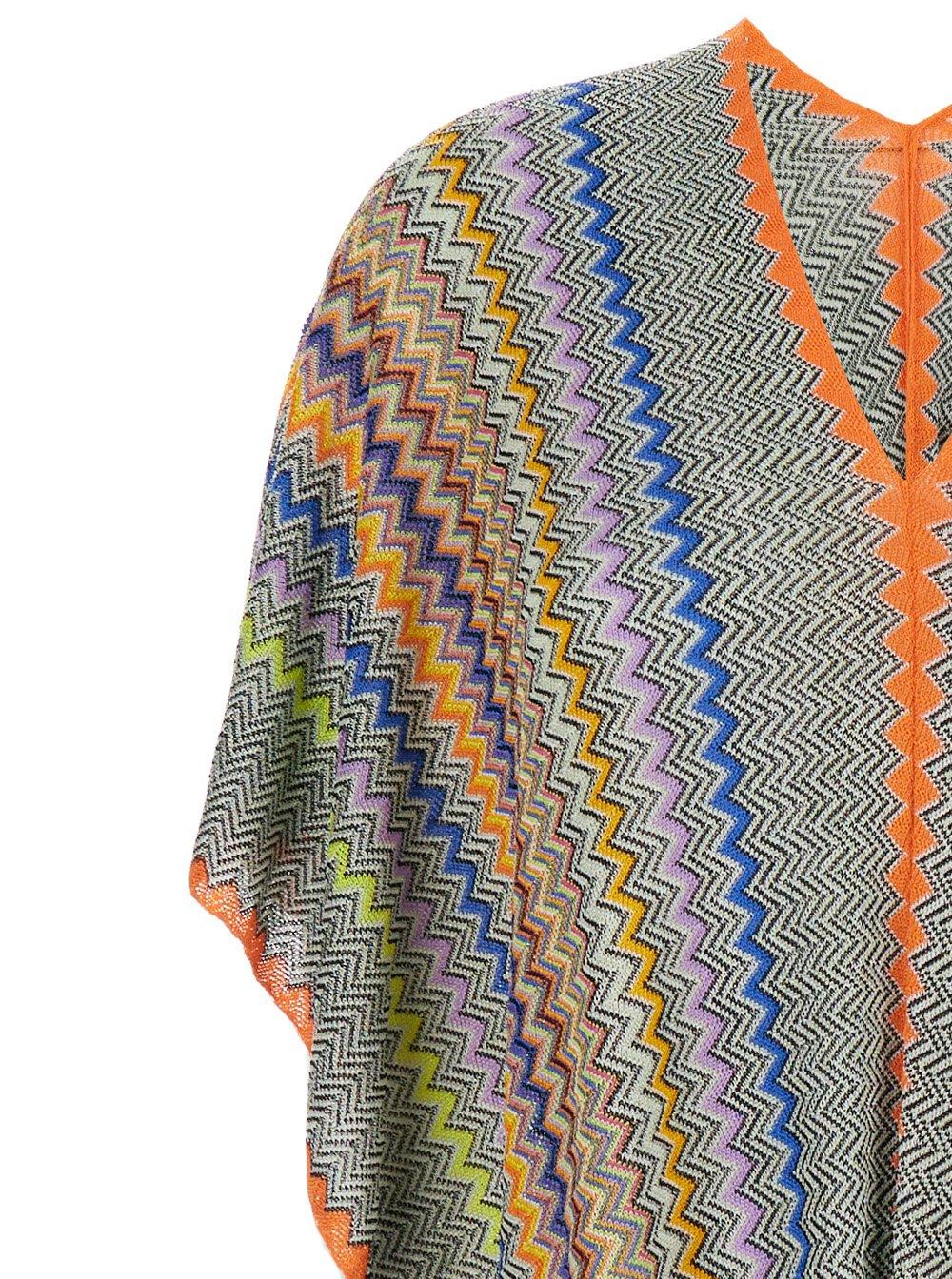 Shop Missoni Zigzag Printed Fringed-edge Poncho In Multicolour