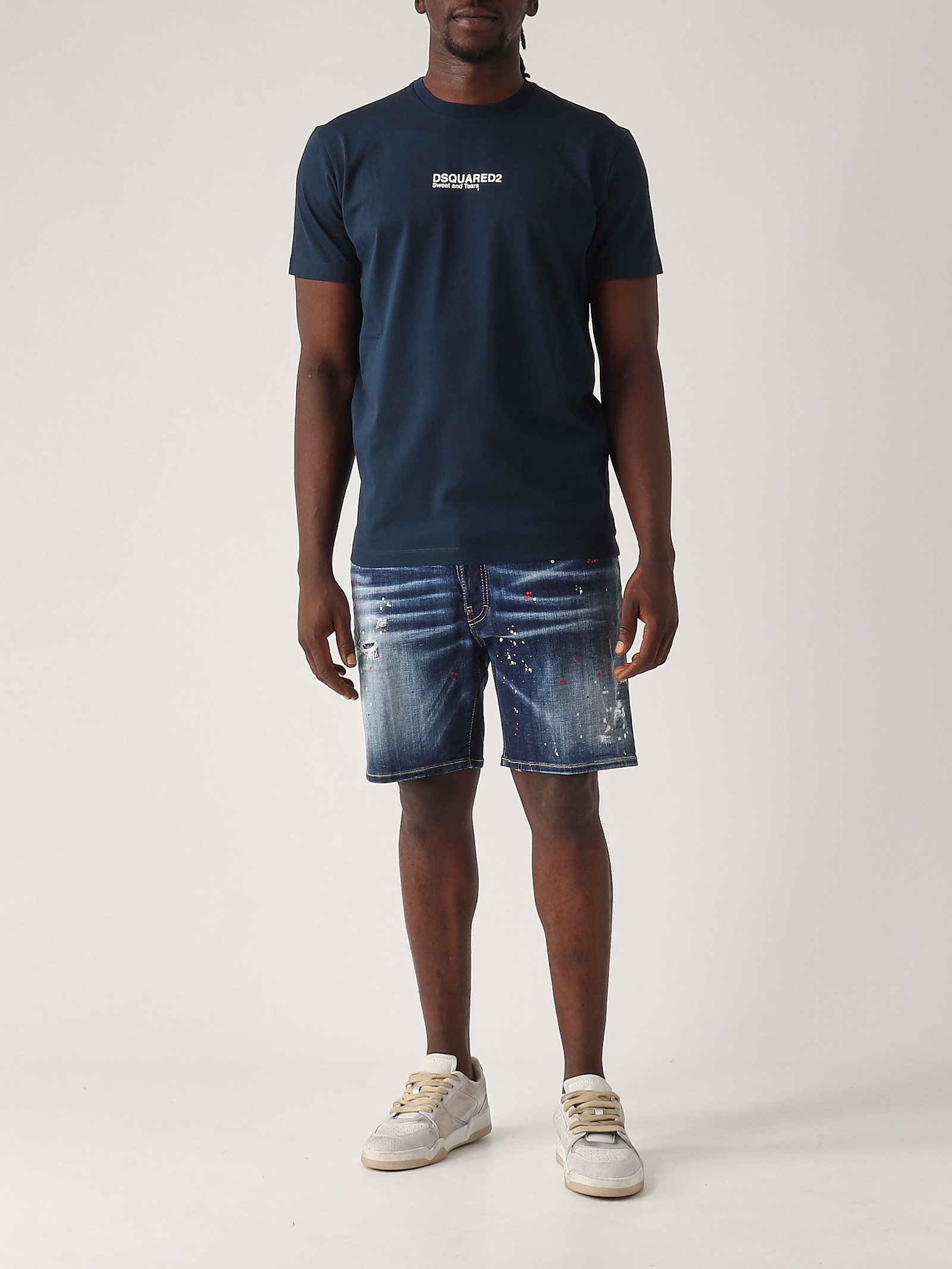 Dsquared2 Blue Crewneck T-shirt With Logo Lettering On The Front In Cotton Man In Blue