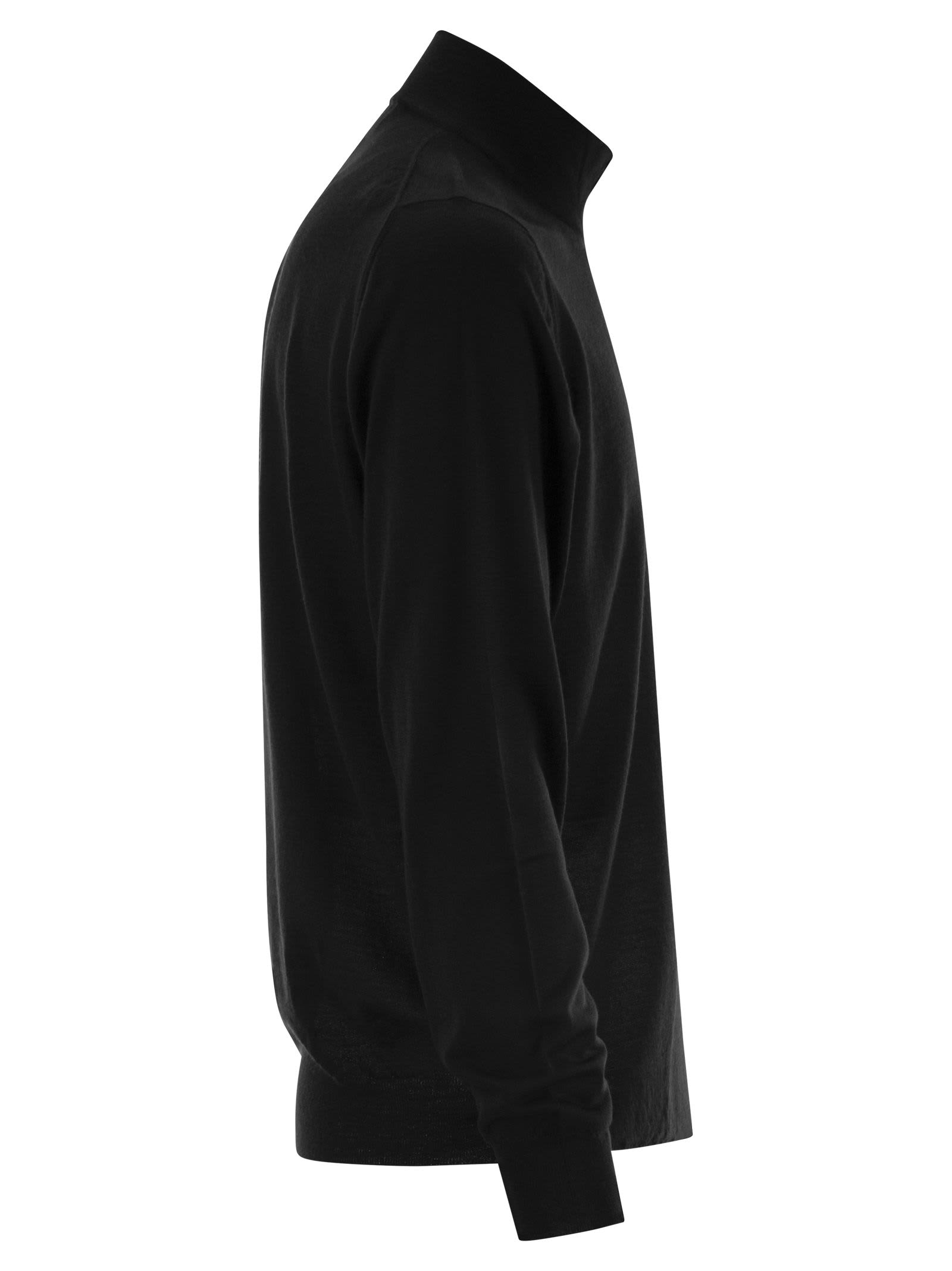 Fedeli Favonio - Virgin Wool Sweater With Full Zipper In Black