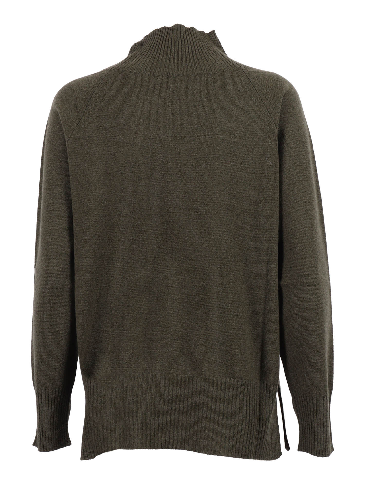 Kangra Cashmere Crater Neck Sweater With Raglan Sleeves And Vents In Green