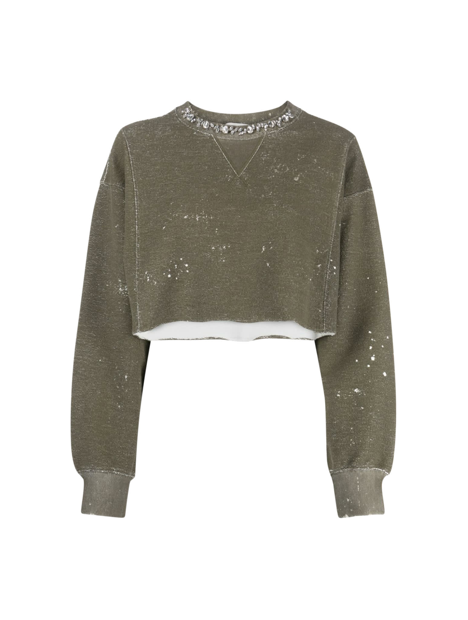 GOLDEN GOOSE JOURNEY W`S SWEATSHIRT CROPPED RUINED PRINT/ COLLAR STONES