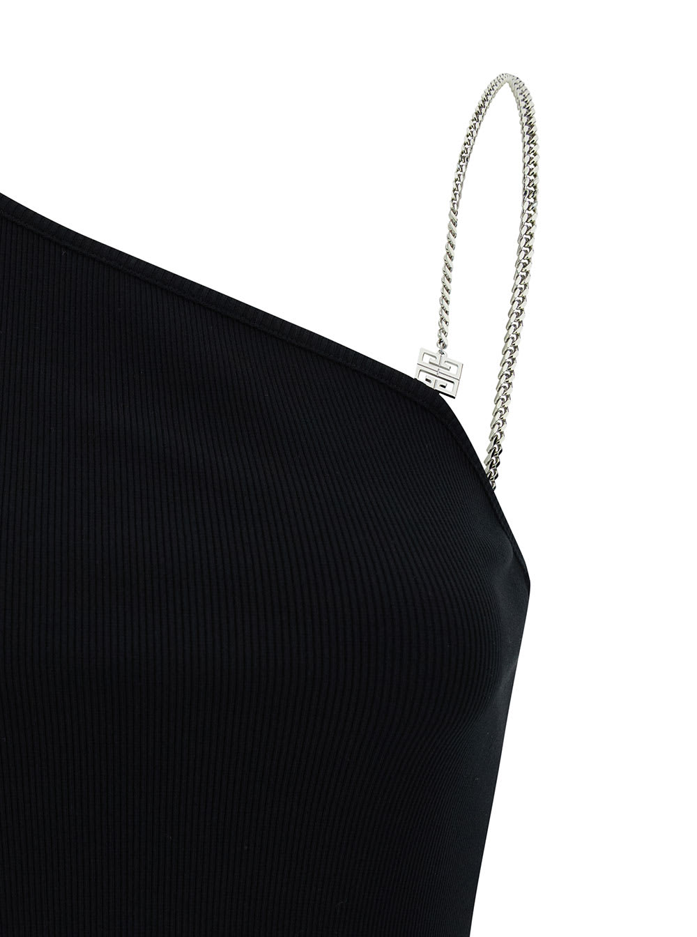 Shop Givenchy Black One-shoulder Top With 4g Chain In Stretch Cotton Woman
