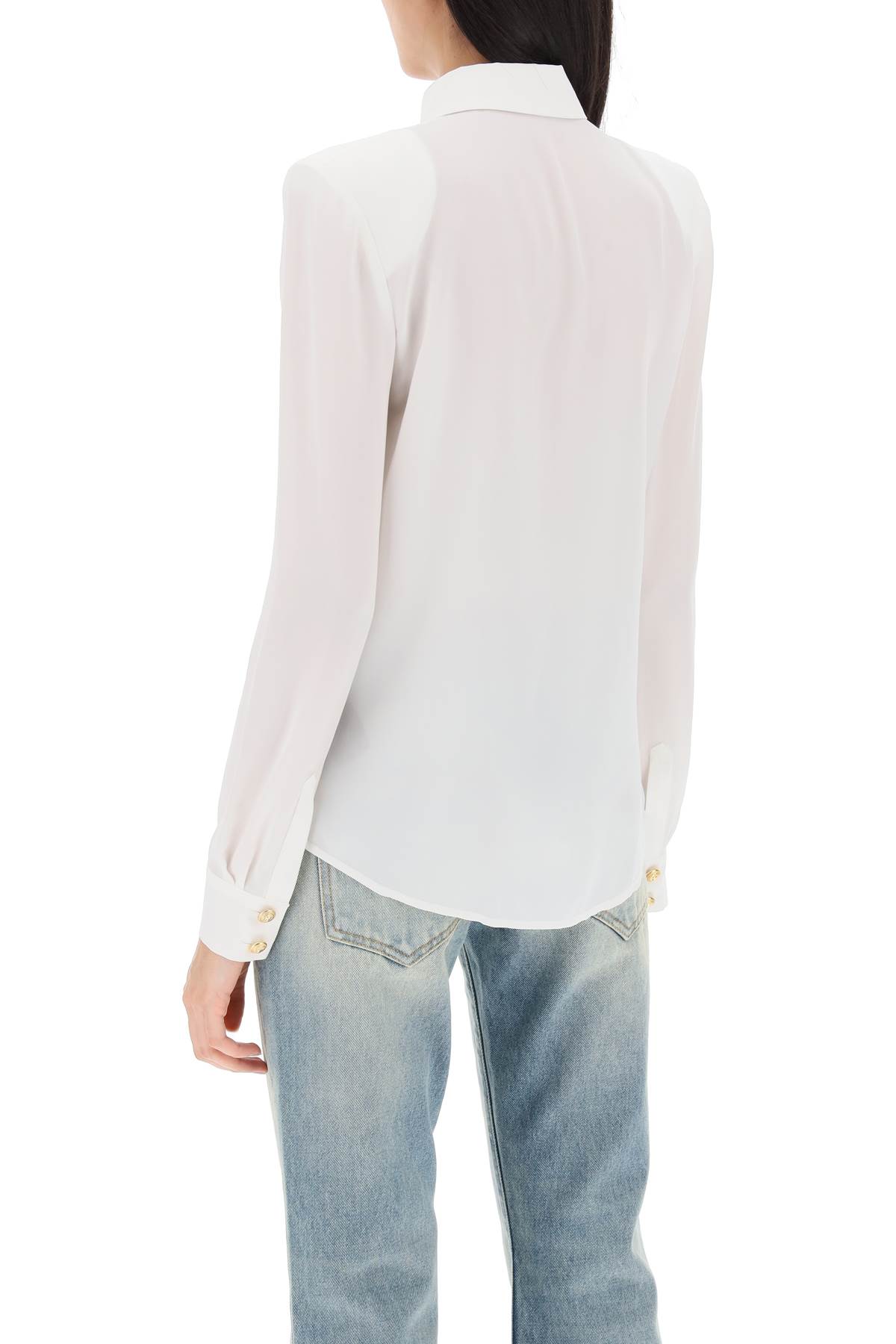 Shop Balmain Silk Shirt With Padded Shoulders In Ofa Blanc