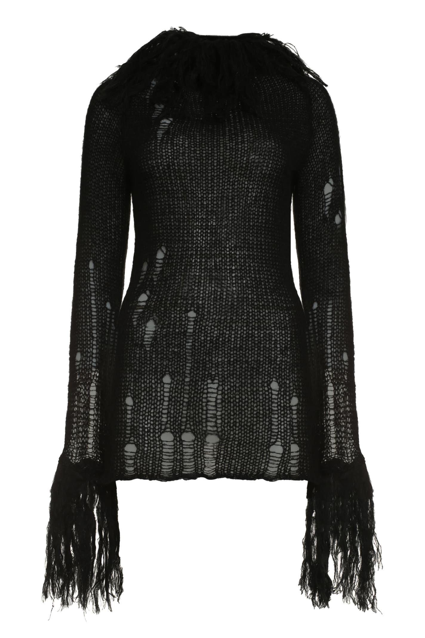 Shop Gcds Openwork-knit Dress In Black