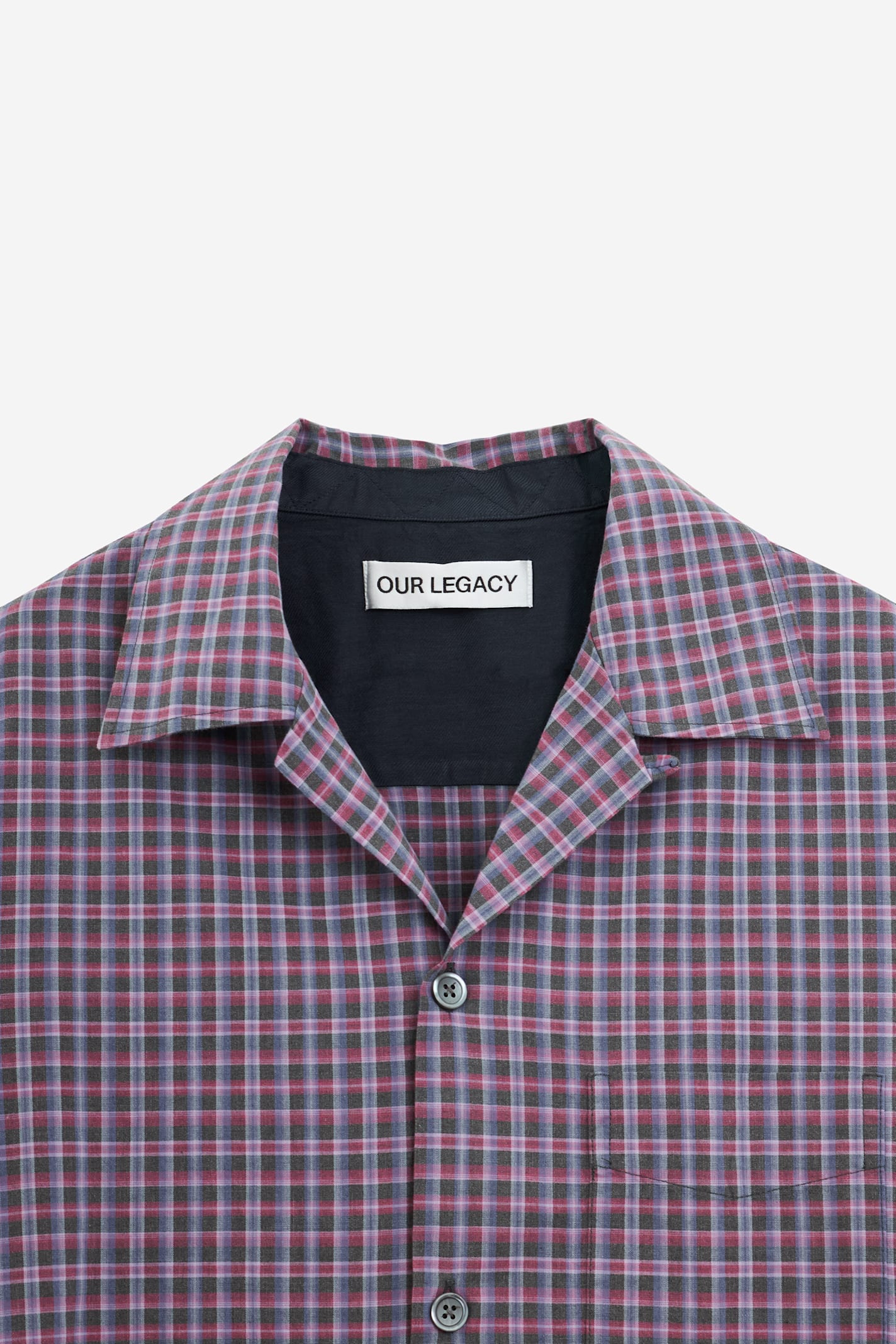 Our Legacy Heusen Convertible-collar Checked Cotton Shirt In Viola