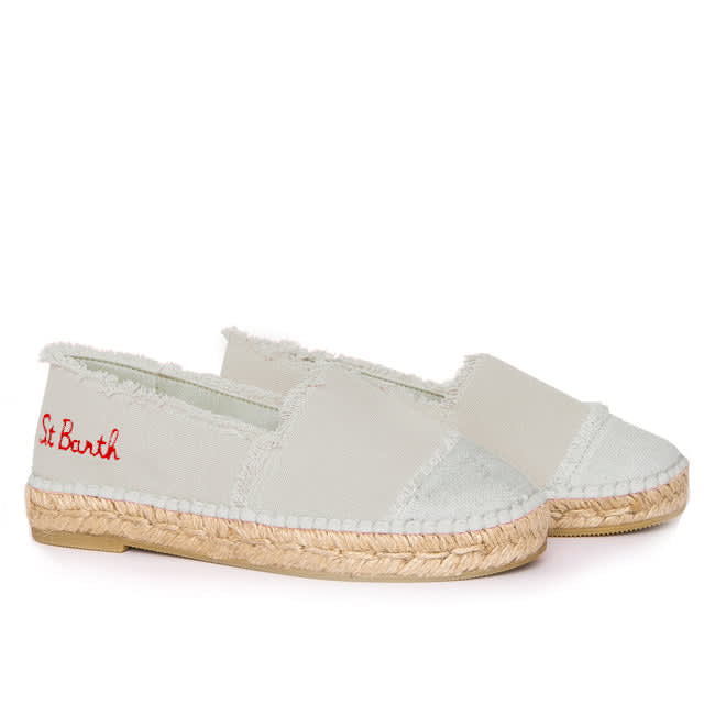 Beige Canvas Espadrillas With Embroidery