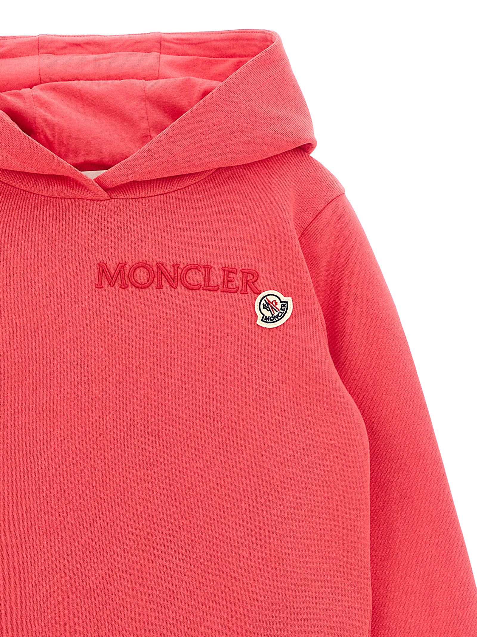 Moncler Logo Embroidery Hoodie In Pink