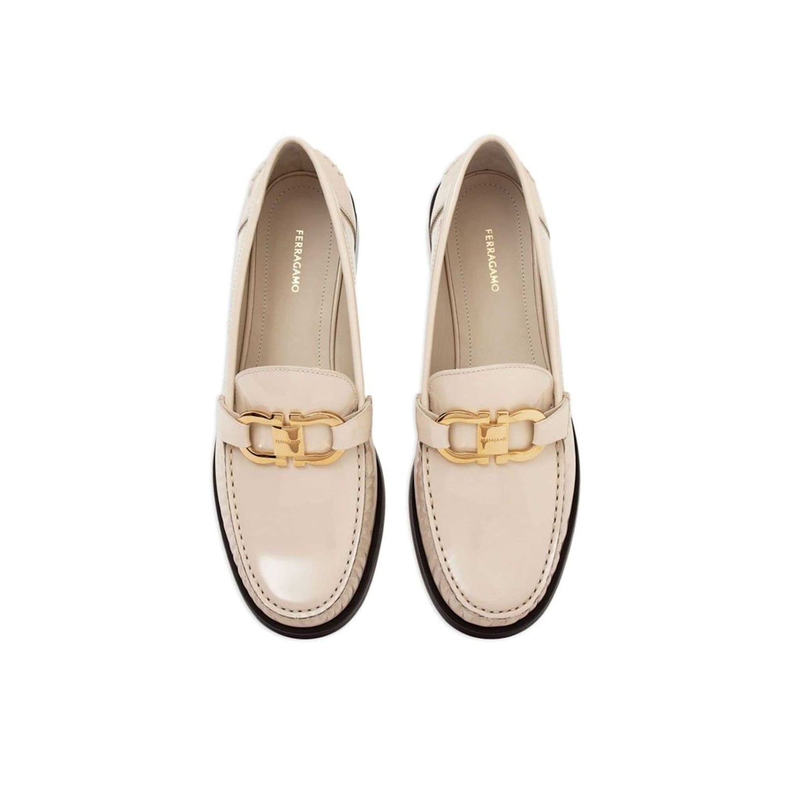 Ferragamo Patent Leather Loafers In White