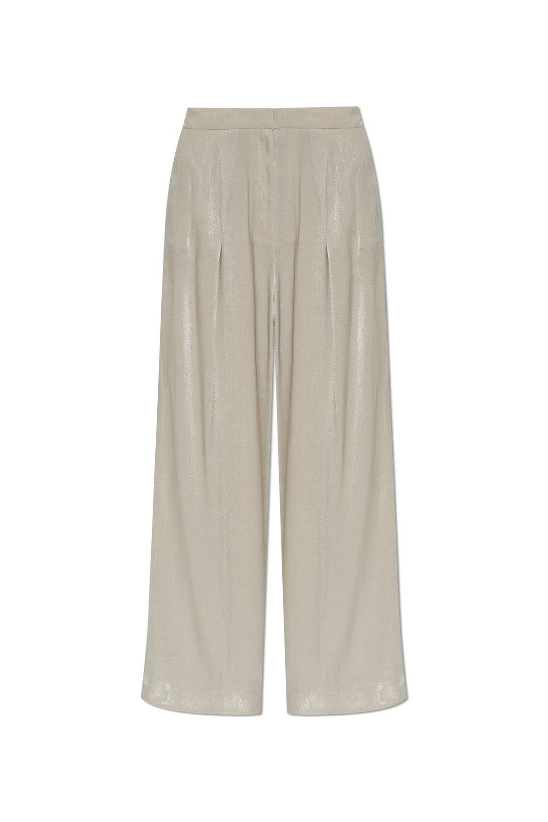 Metallic Crinkled Wide-leg Trousers