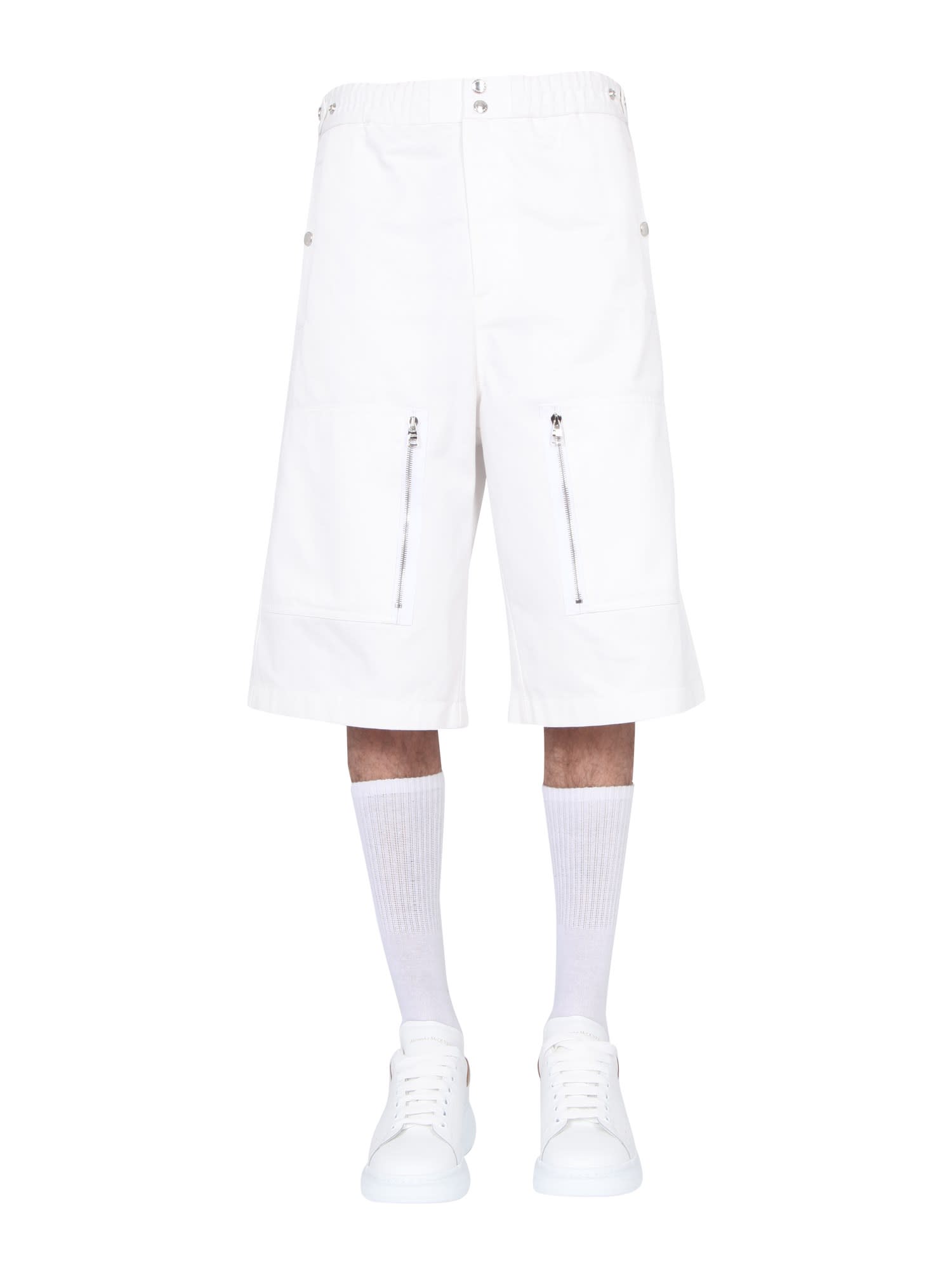 Alexander Mcqueen Men's Japanese Gabardine Shorts In Bianco