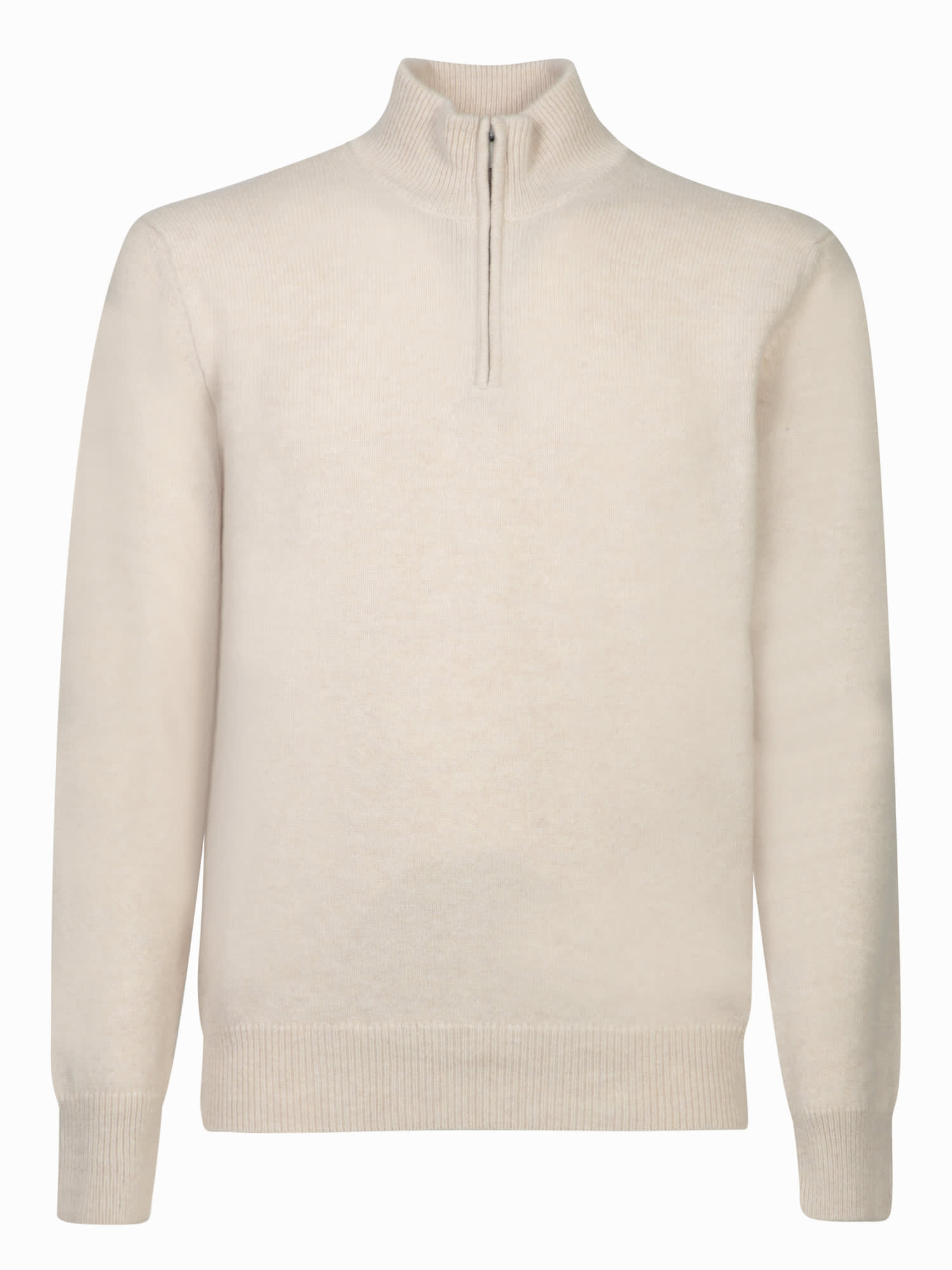 Shop Zanone High Neck Nude Sweater With Half Zip In Beige