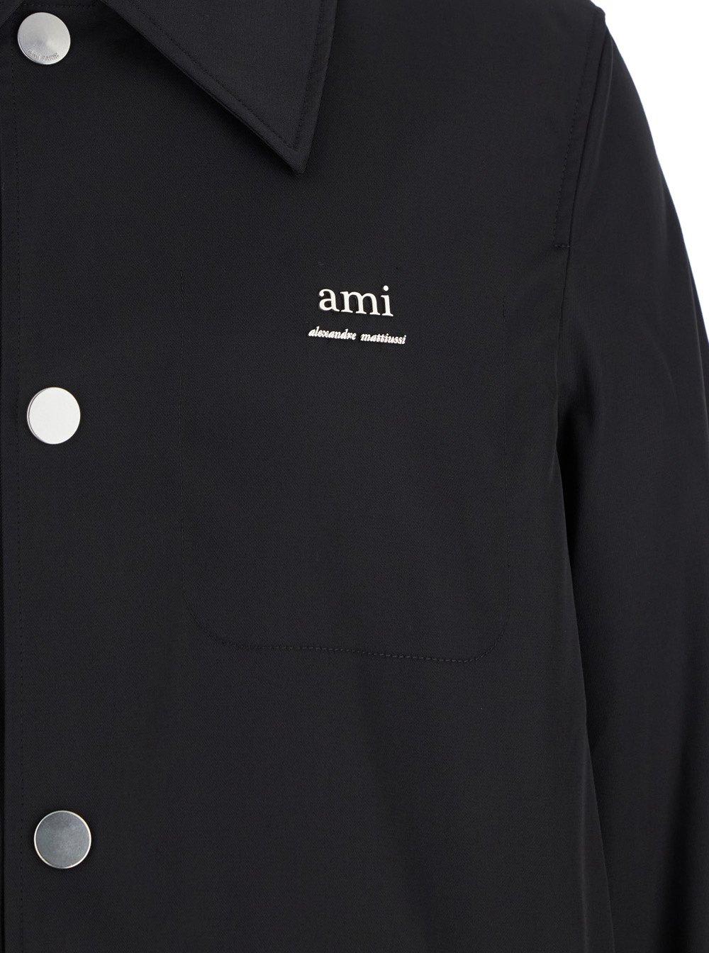 Shop Ami Alexandre Mattiussi Paris Technical Twill Raincoat In Noir (black)