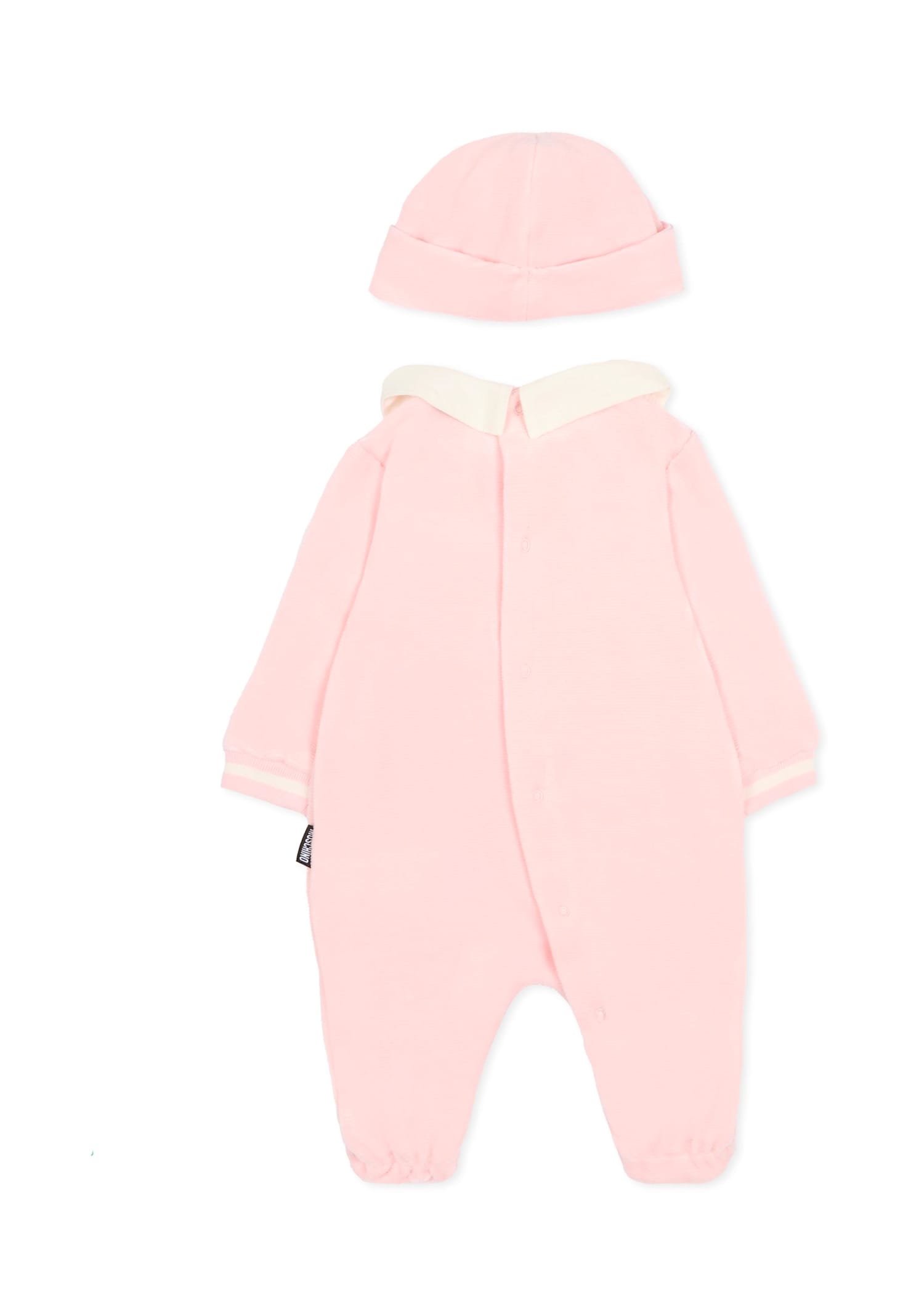 Moschino Pink Babygrow Set For Babykids With Teddy Bear In Pink