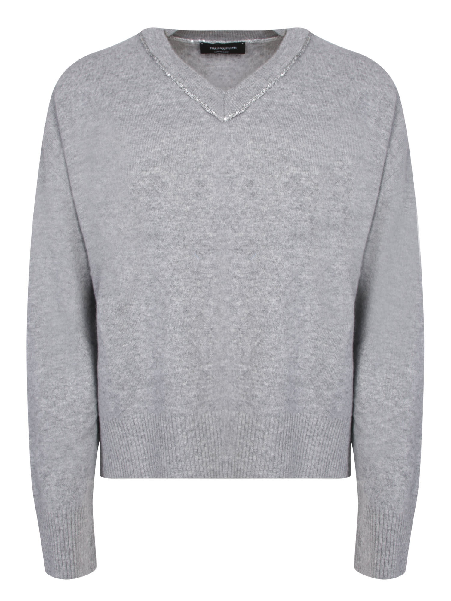 Shop Fabiana Filippi Grey V-neck Appliquã© Sweater