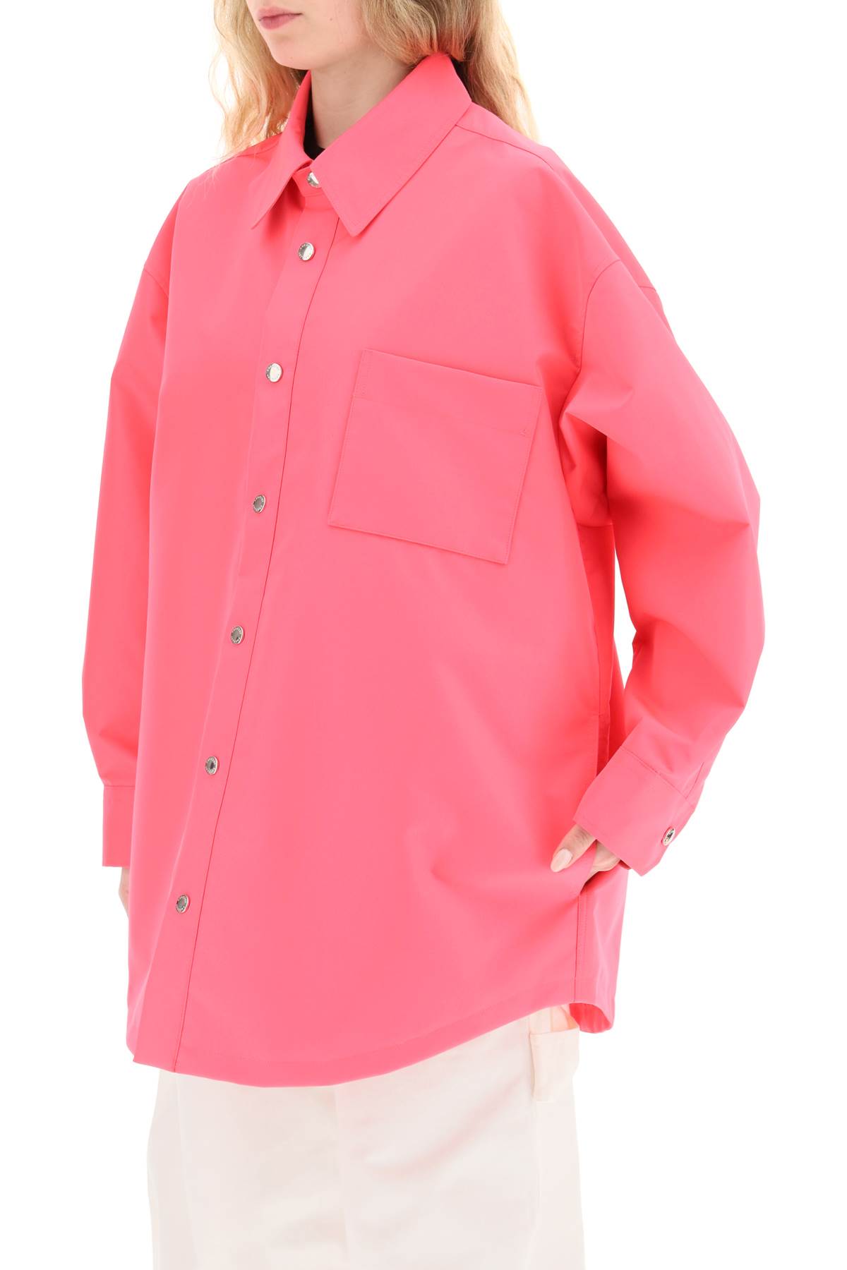 Shop Khrisjoy Oversized Boyfriend Shirt Jacket In Flamingo Pink (fuchsia)
