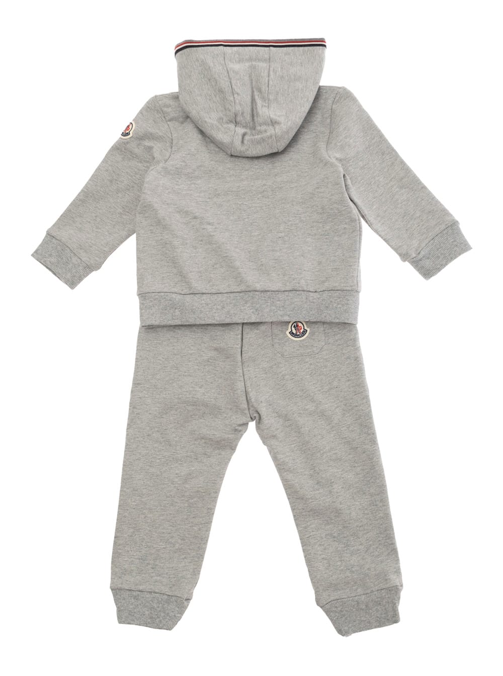 Moncler Grey Hoodie + Pants Ensembre With Logo Patch In Cotton Baby In Grey