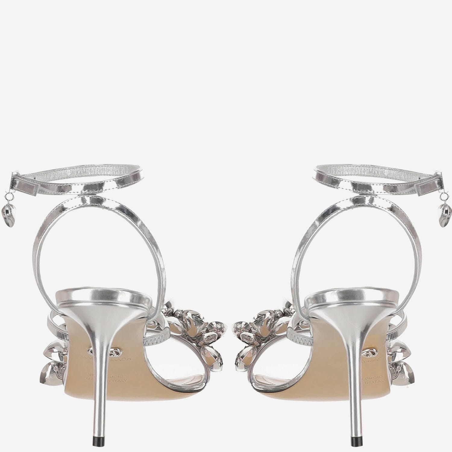 Mach & Mach Sandal With Heel And Metallic Decoration In Silver