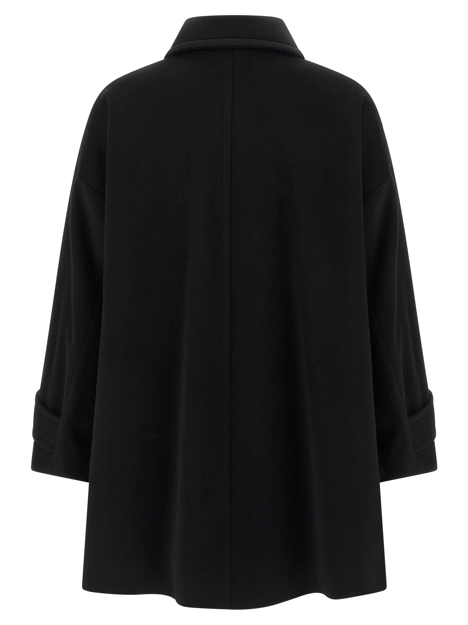 Alberto Biani Double-breasted Wool Caban With Shirt Collar In Black
