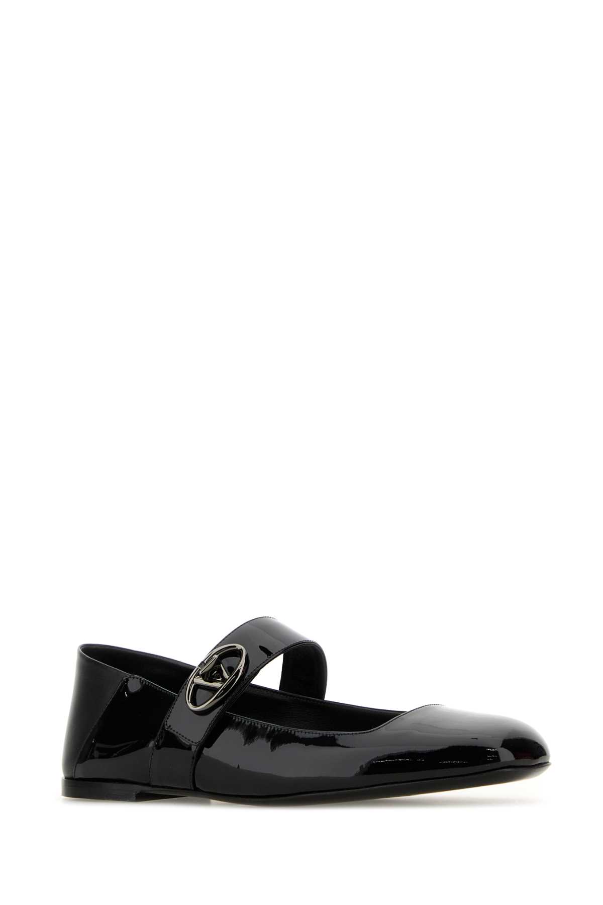 Shop Valentino Black Leather Vlogo Locker Ballerinas In Nero