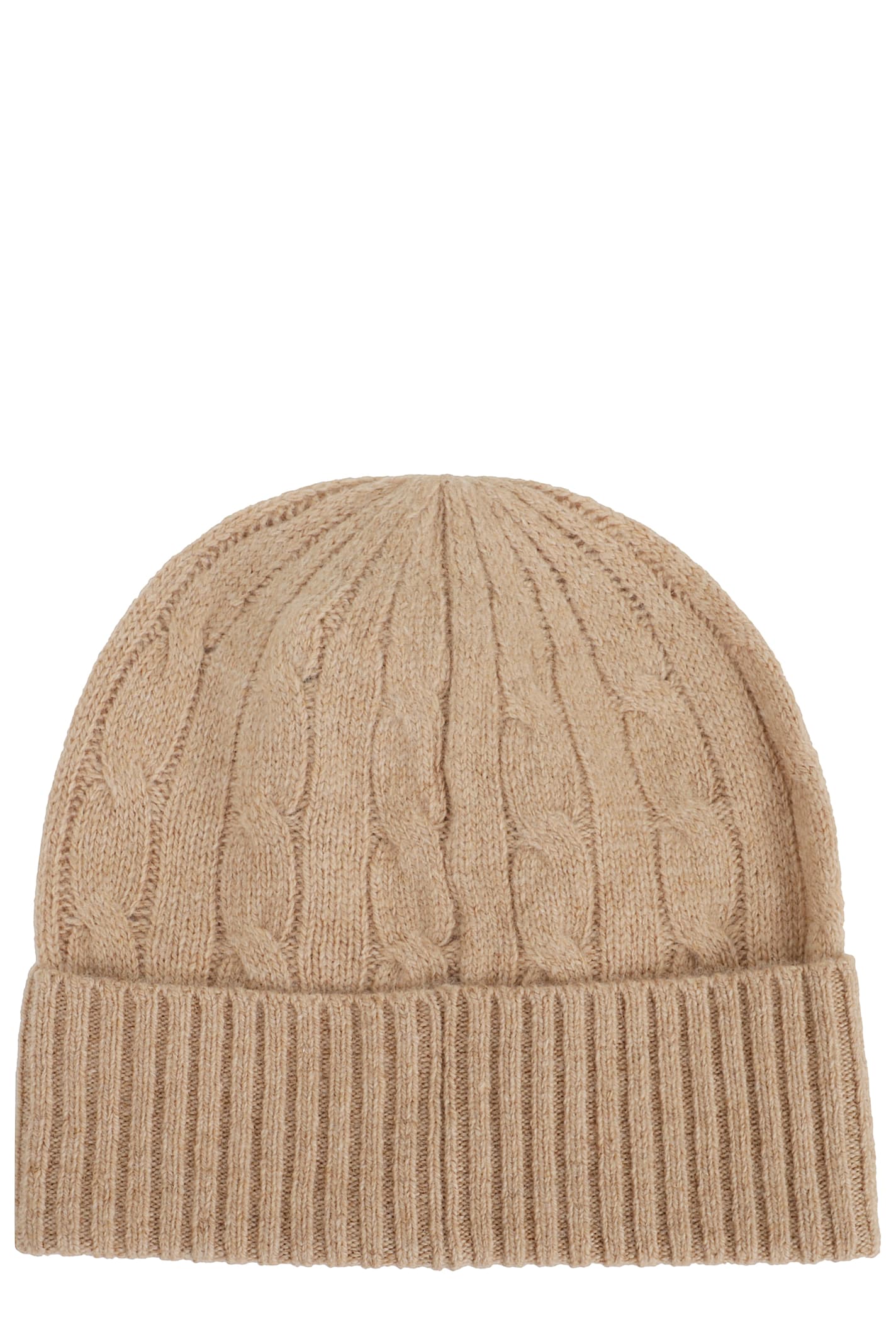 Polo Ralph Lauren Cable Knit Beanie With Turned-up Brim In Brown
