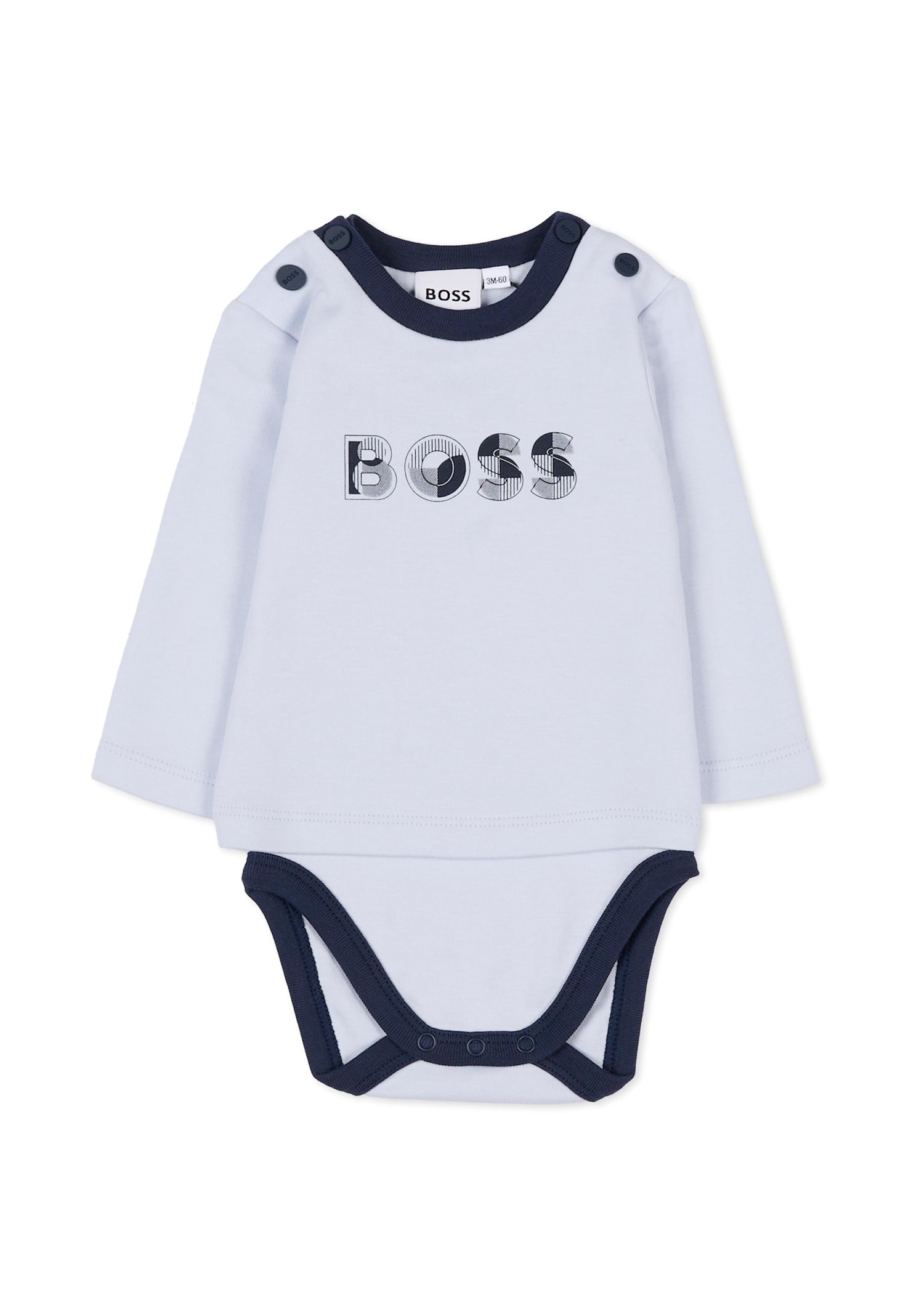 Hugo Boss Light Blue Bodysuit Set For Baby Boy With Logo In White