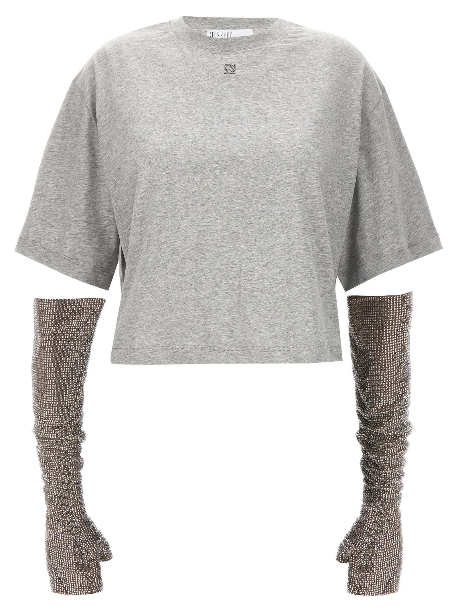Shop Giuseppe Di Morabito Crystal Sleeves T-shirt In Gray